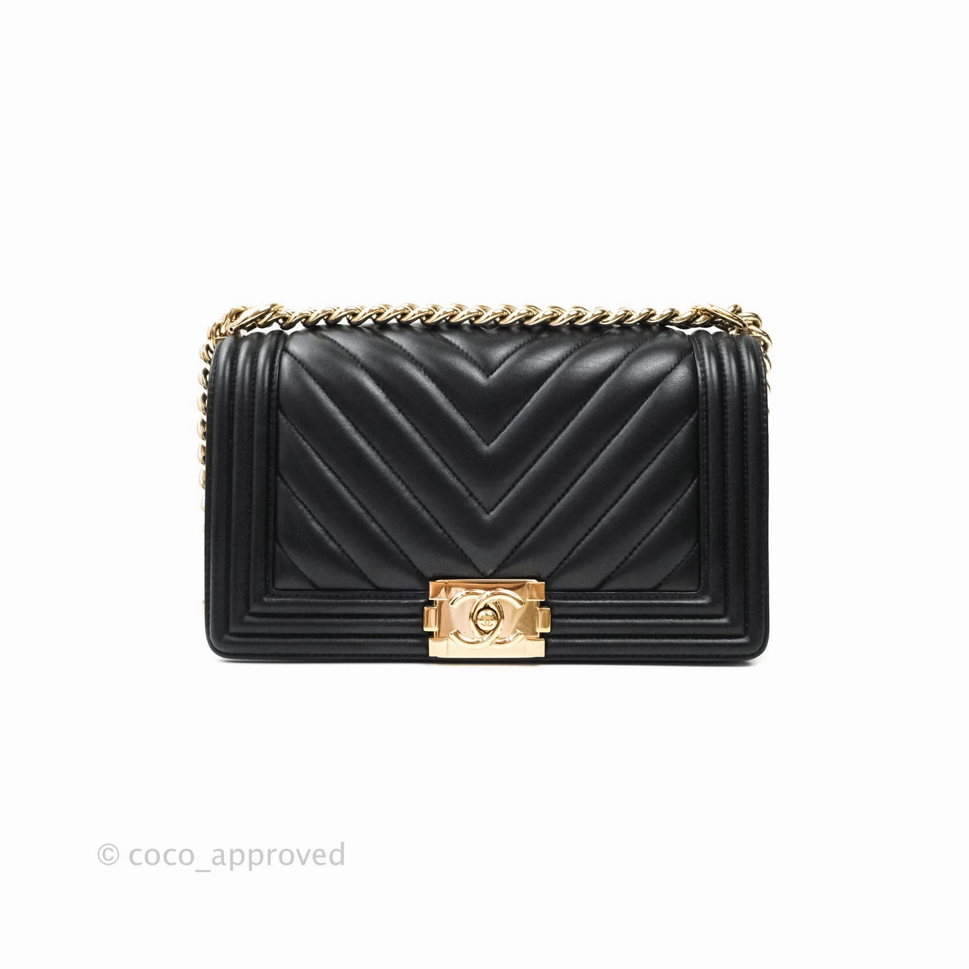 Chanel Boy Chevron Medium Black Lambskin Gold Hardware