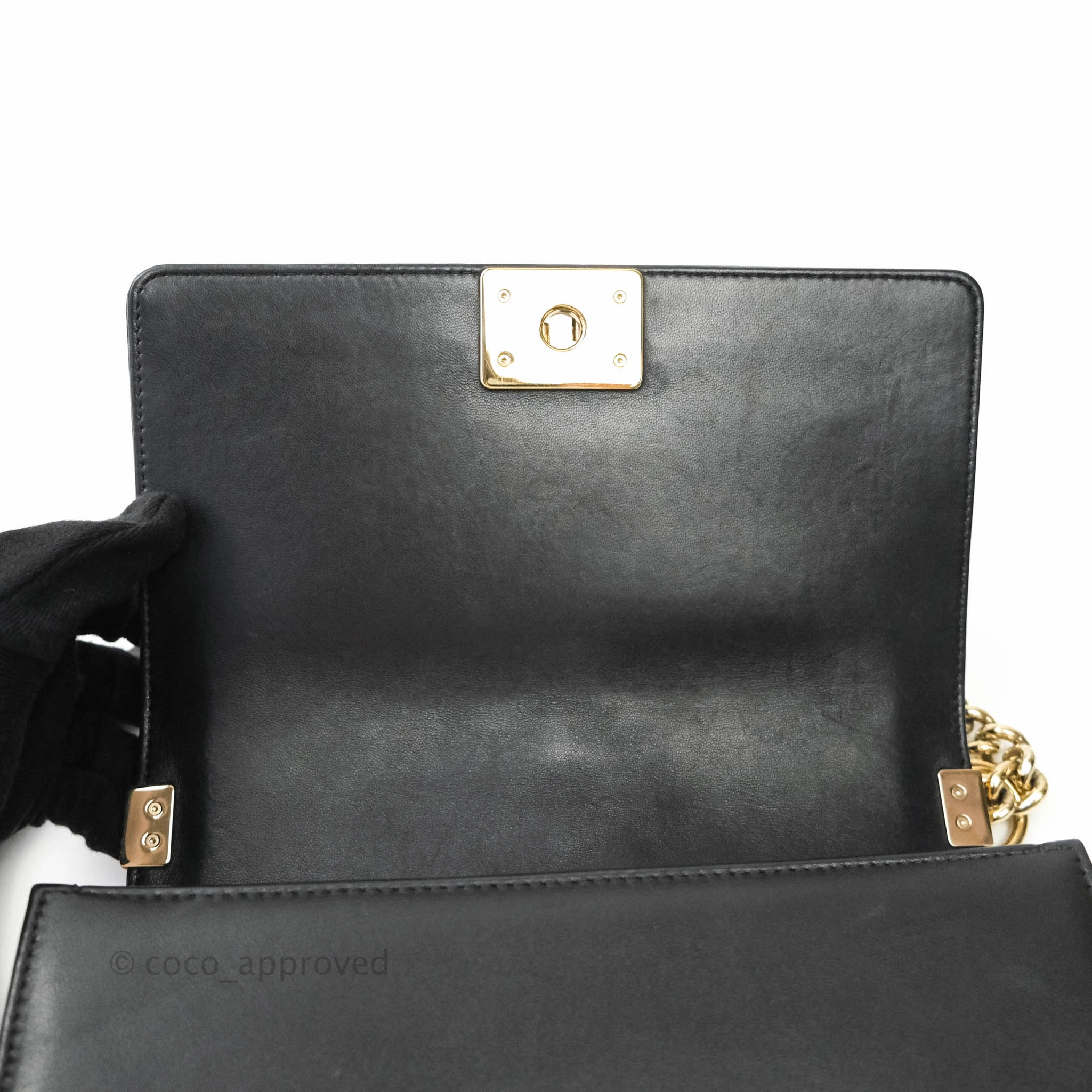 Chanel Boy Chevron Medium Black Lambskin Gold Hardware
