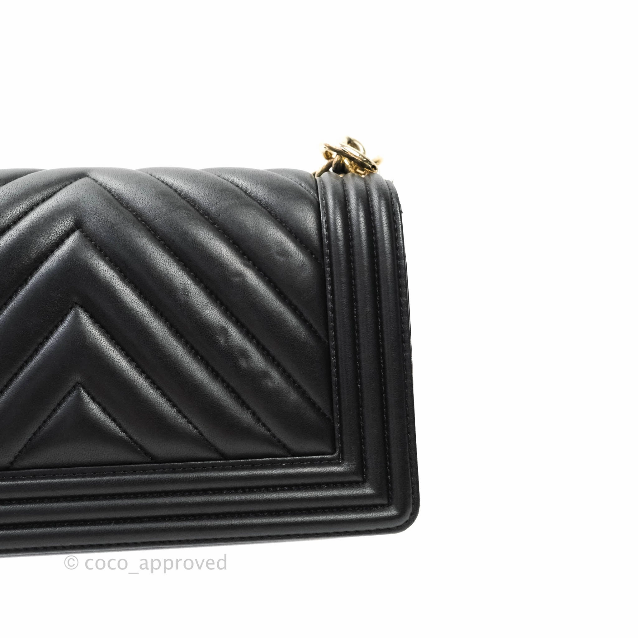 Chanel Boy Chevron Medium Black Lambskin Gold Hardware