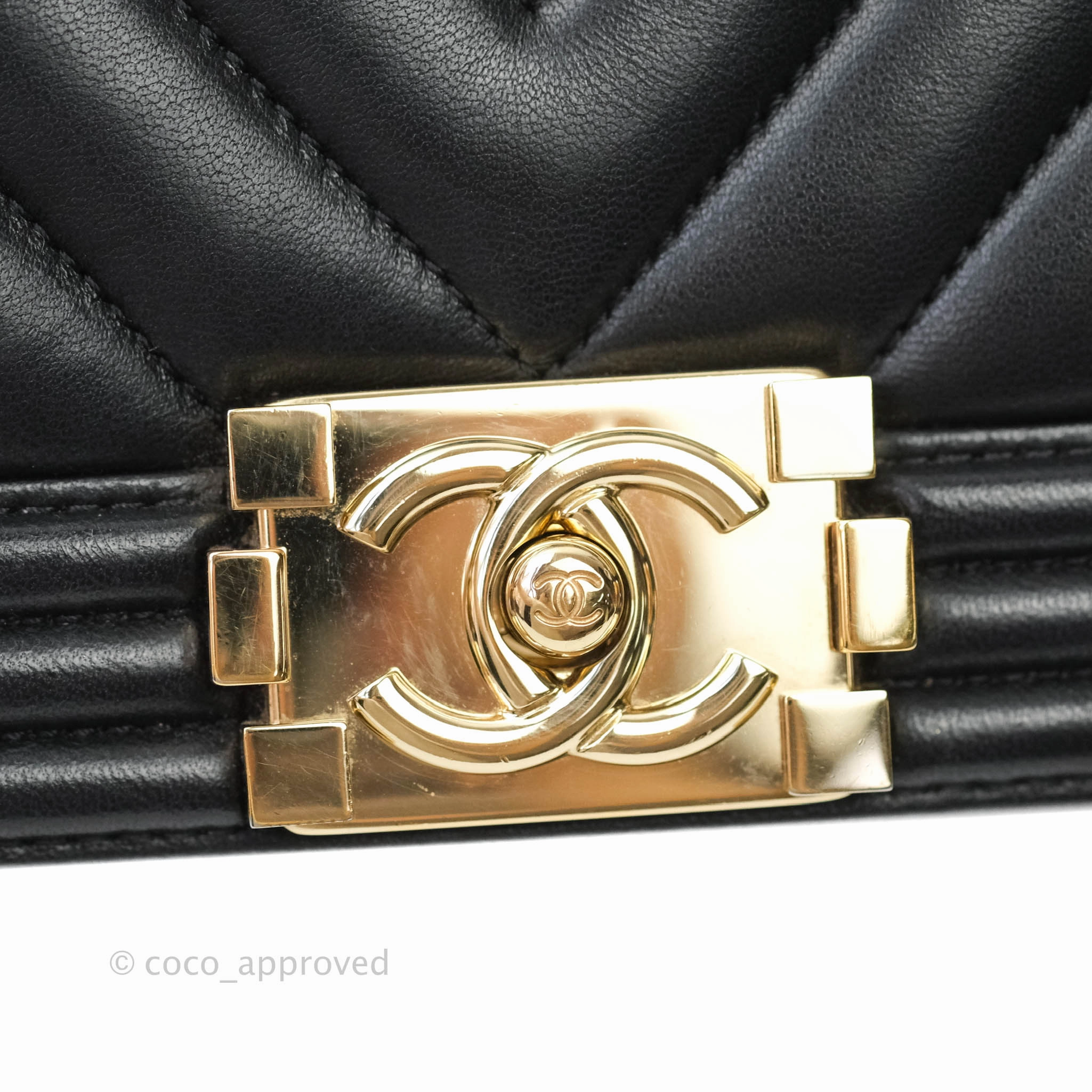 Chanel Boy Chevron Medium Black Lambskin Gold Hardware