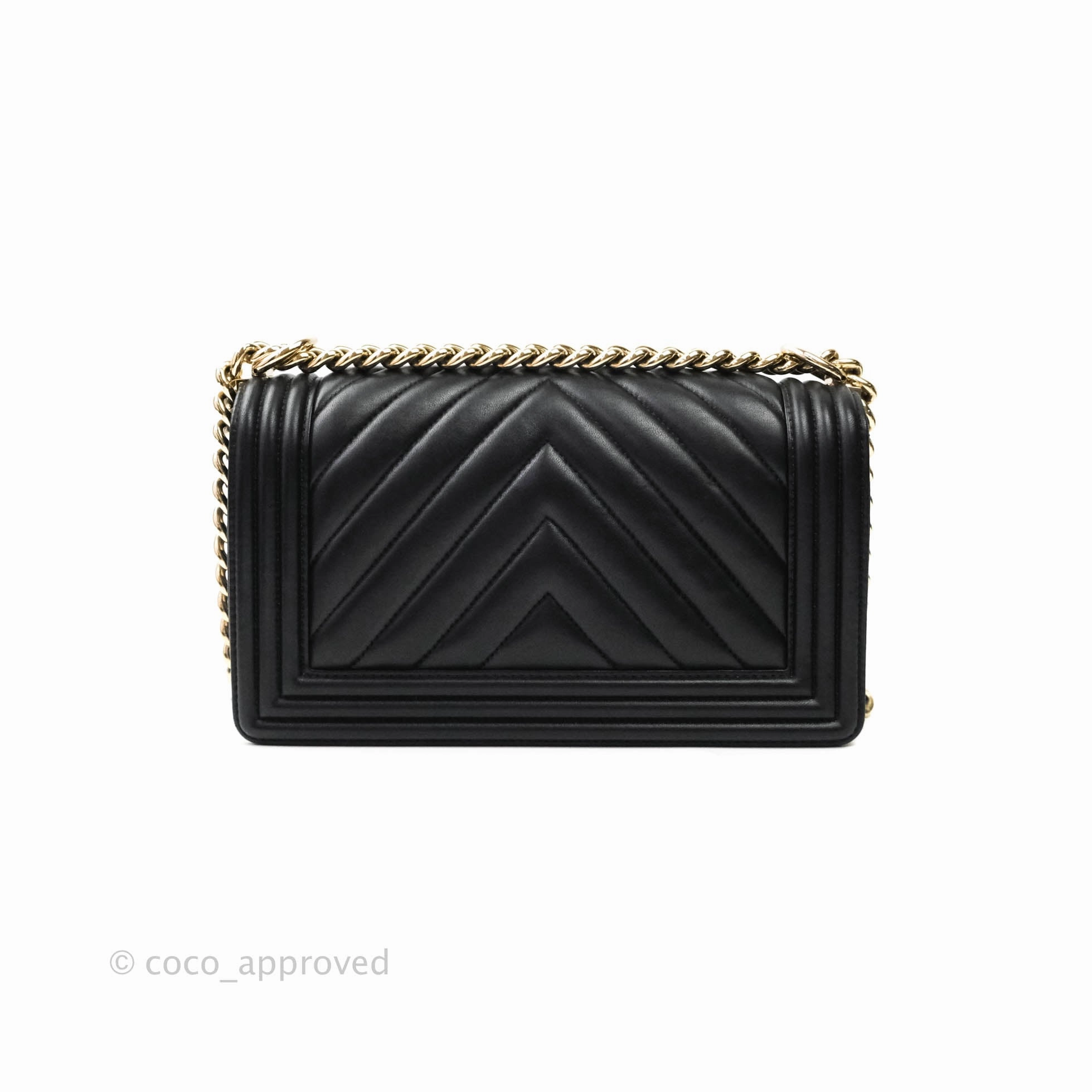 Chanel Boy Chevron Medium Black Lambskin Gold Hardware