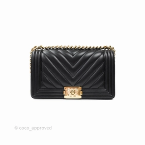 Chanel Boy Chevron Medium Black Lambskin Gold Hardware