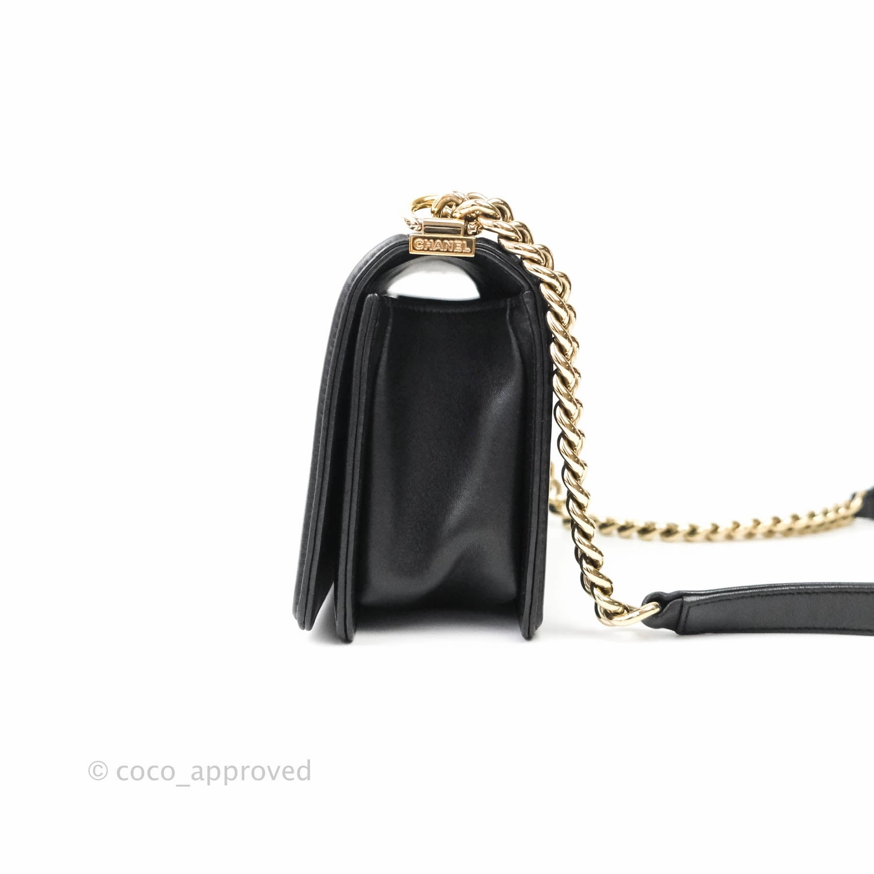 Chanel Boy Chevron Medium Black Lambskin Gold Hardware
