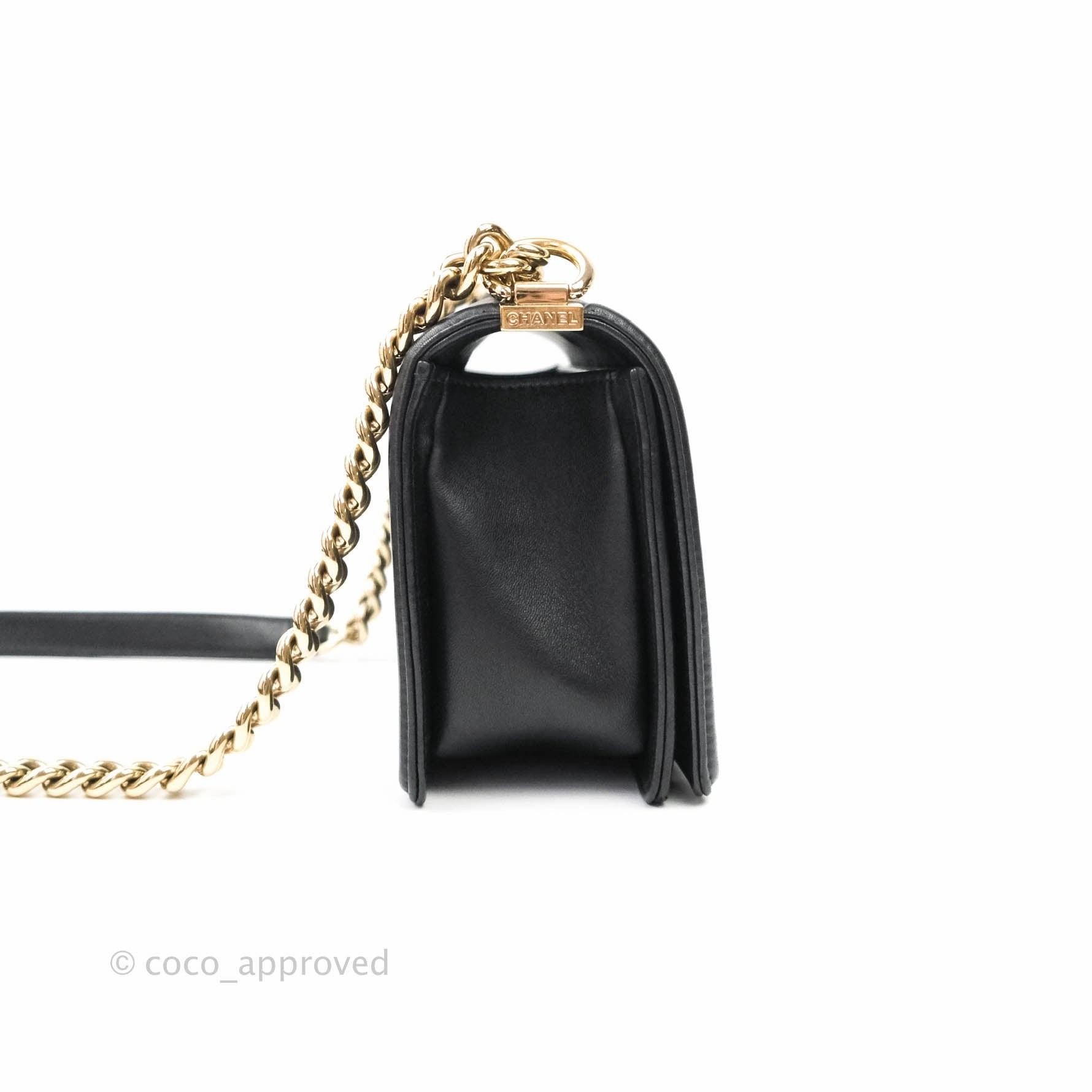 Chanel Boy Chevron Medium Black Lambskin Gold Hardware