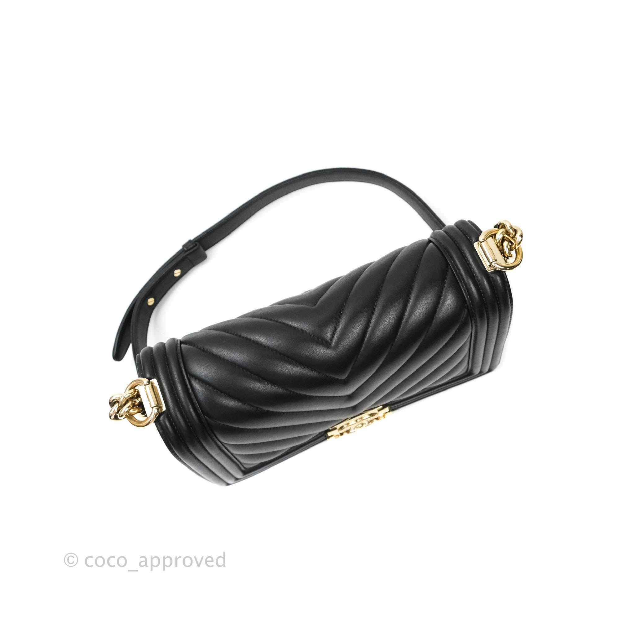 Chanel Boy Chevron Medium Black Lambskin Gold Hardware