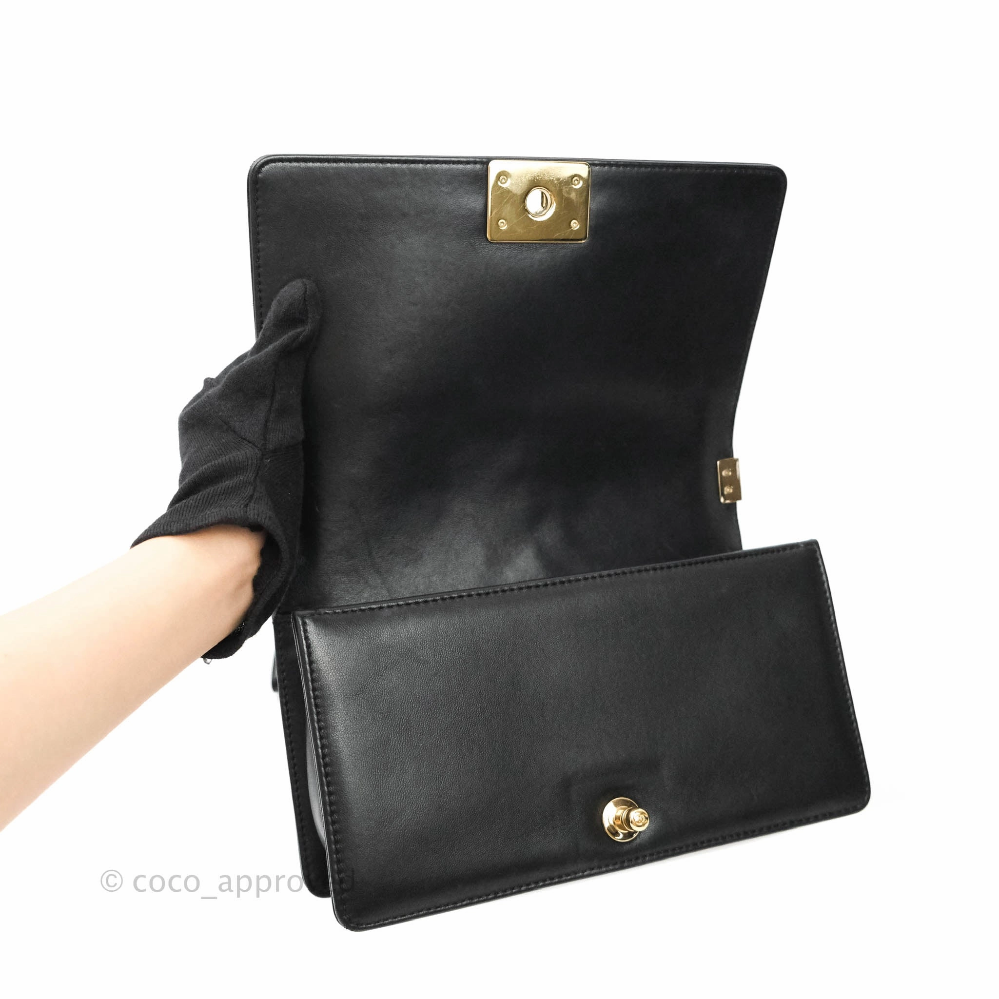 Chanel Boy Chevron Medium Black Lambskin Gold Hardware