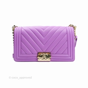 Chanel Boy Chevron Medium Purple Calfskin Gold Hardware