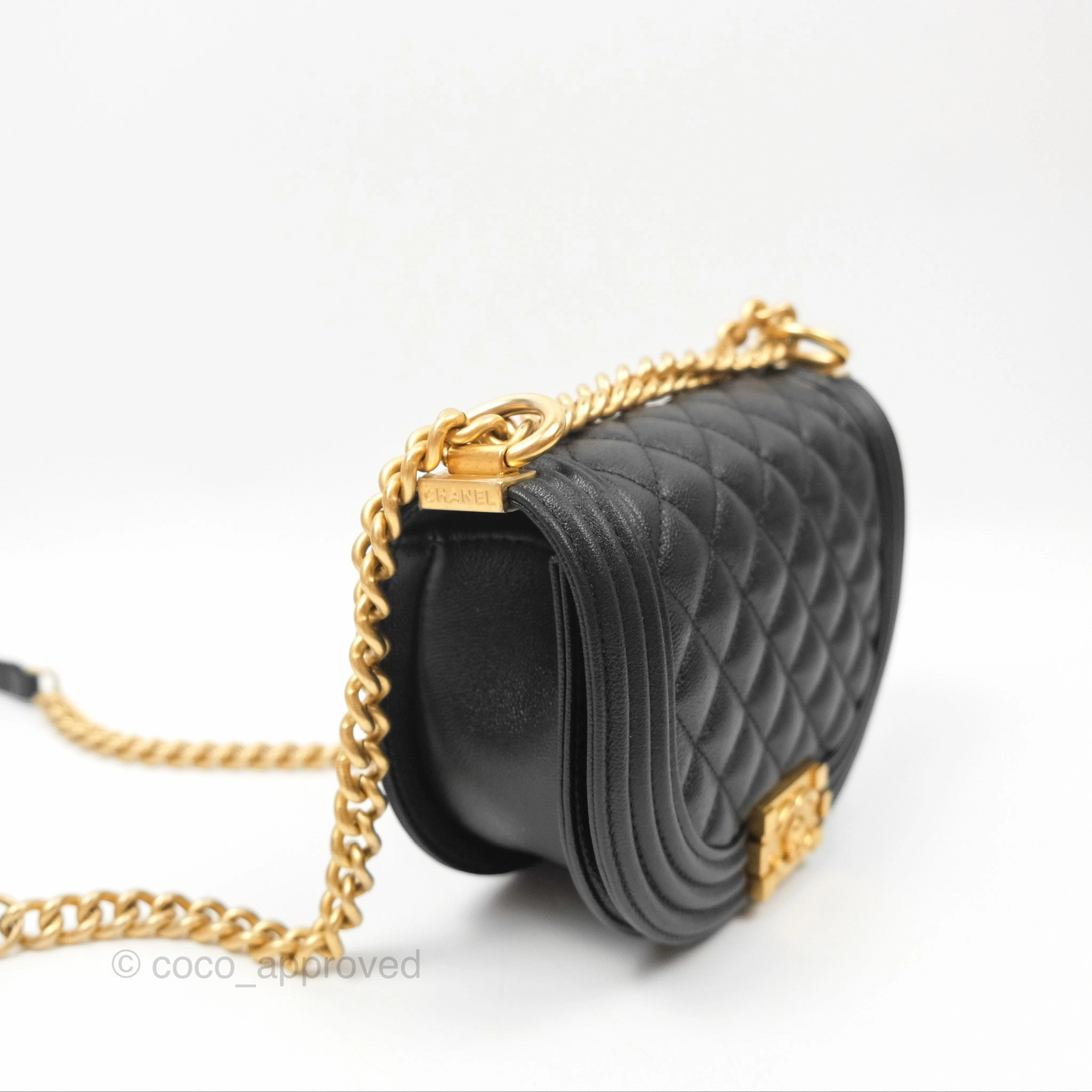 Chanel Boy Messenger Bag Black Caviar Aged Gold Hardware