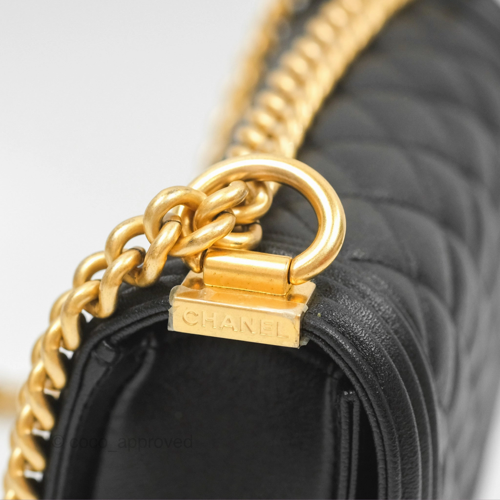 Chanel Boy Messenger Bag Black Caviar Aged Gold Hardware