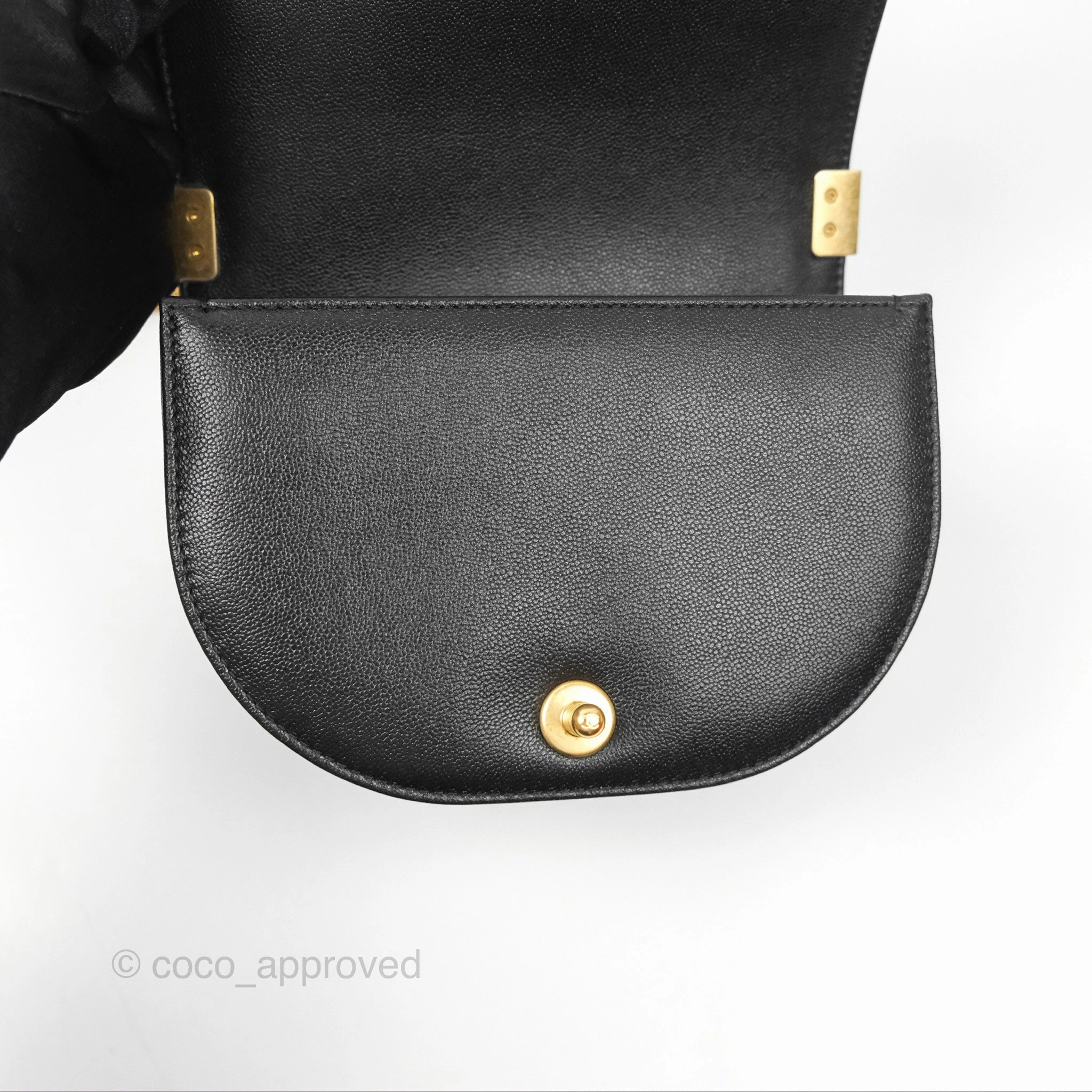 Chanel Boy Messenger Bag Black Caviar Aged Gold Hardware