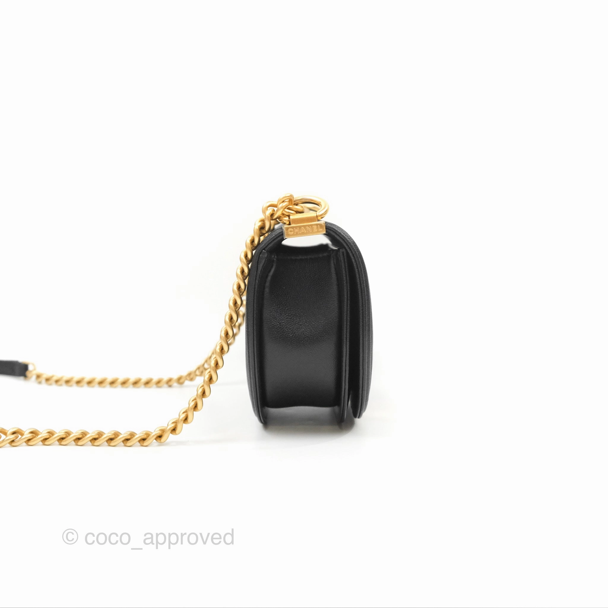 Chanel Boy Messenger Bag Black Caviar Aged Gold Hardware