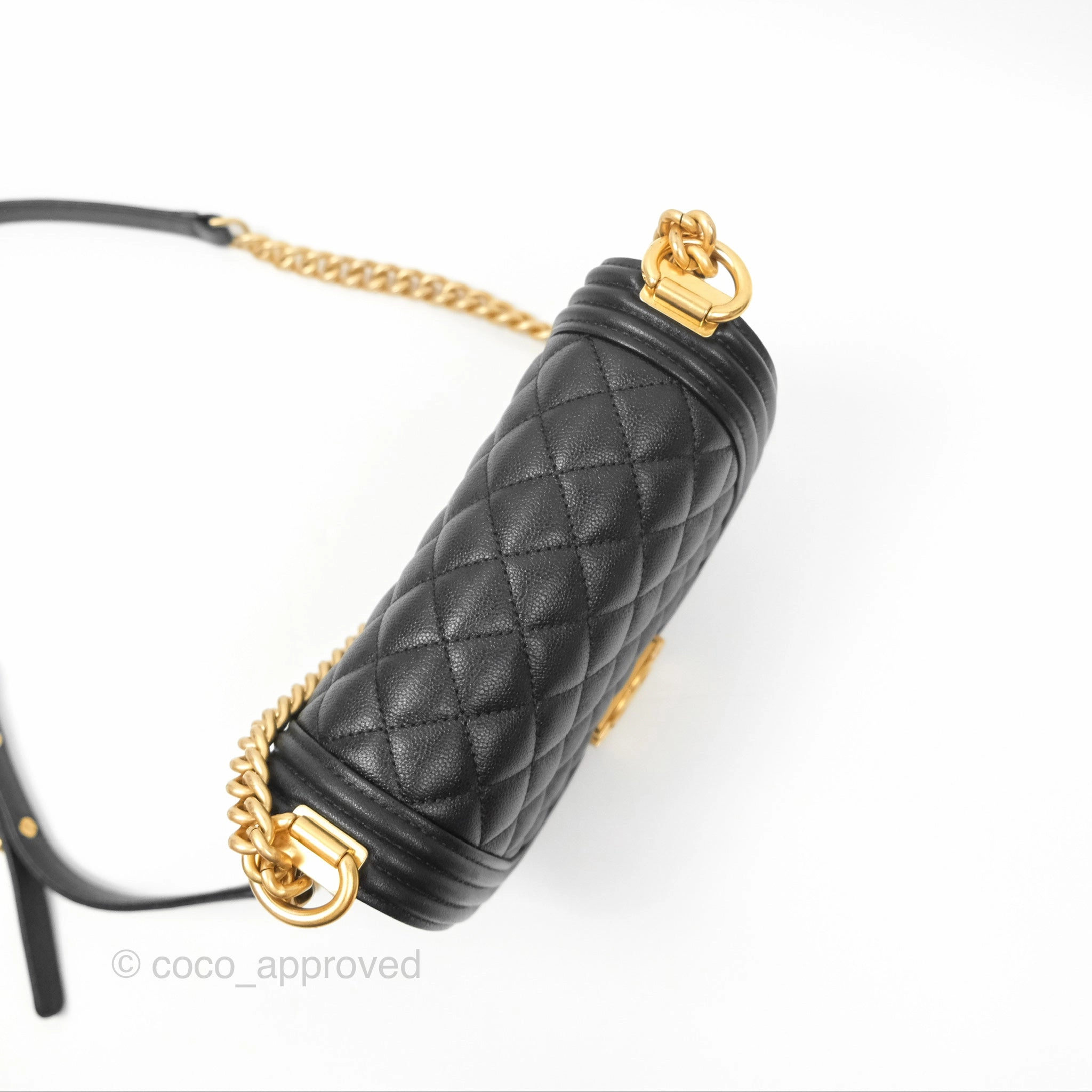 Chanel Boy Messenger Bag Black Caviar Aged Gold Hardware