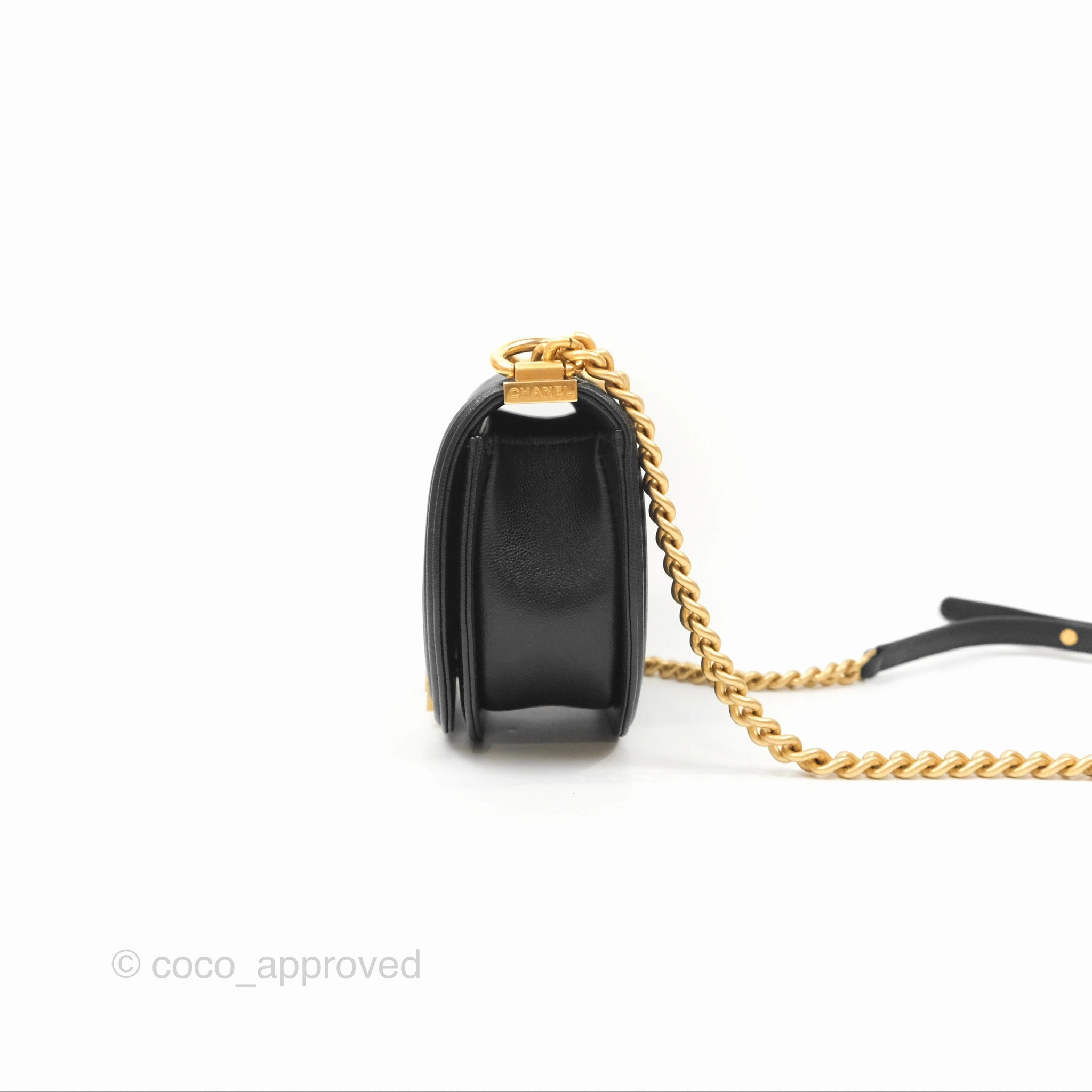 Chanel Boy Messenger Bag Black Caviar Aged Gold Hardware