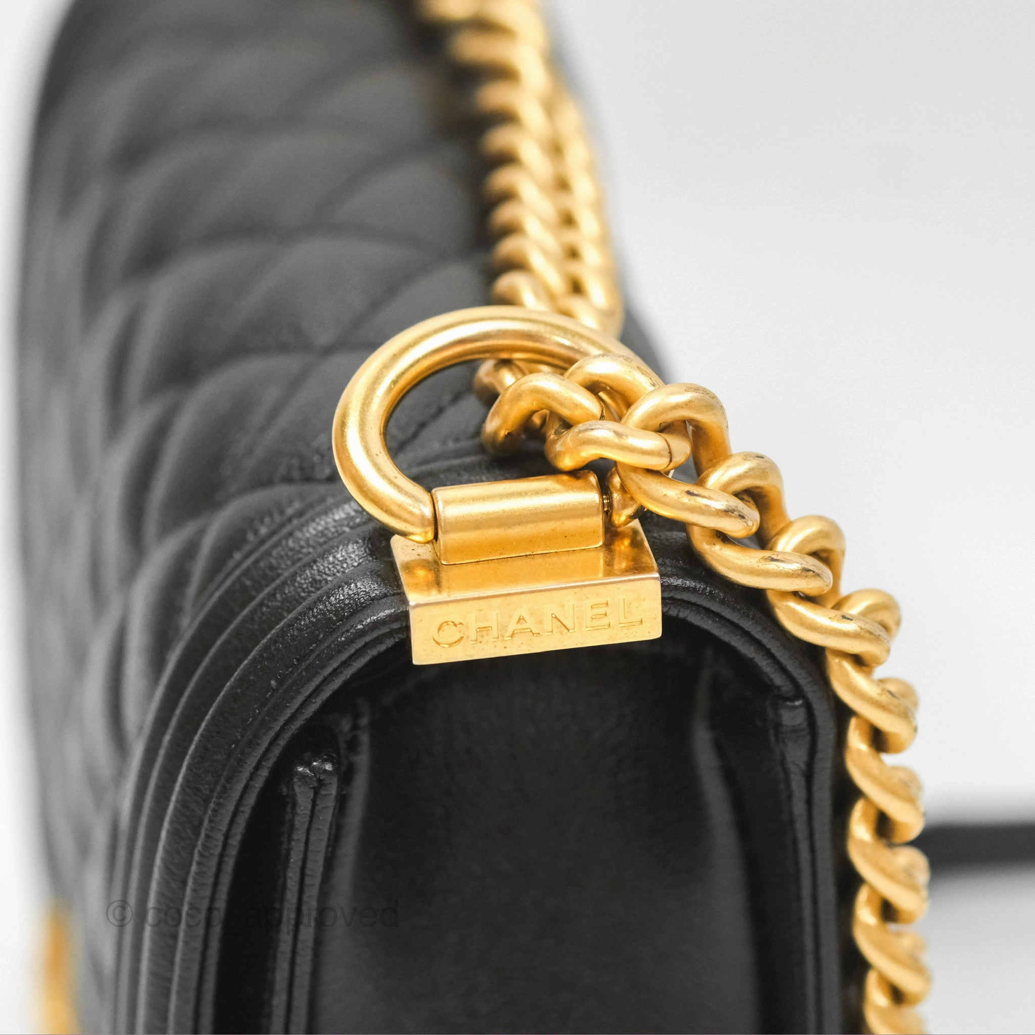 Chanel Boy Messenger Bag Black Caviar Aged Gold Hardware