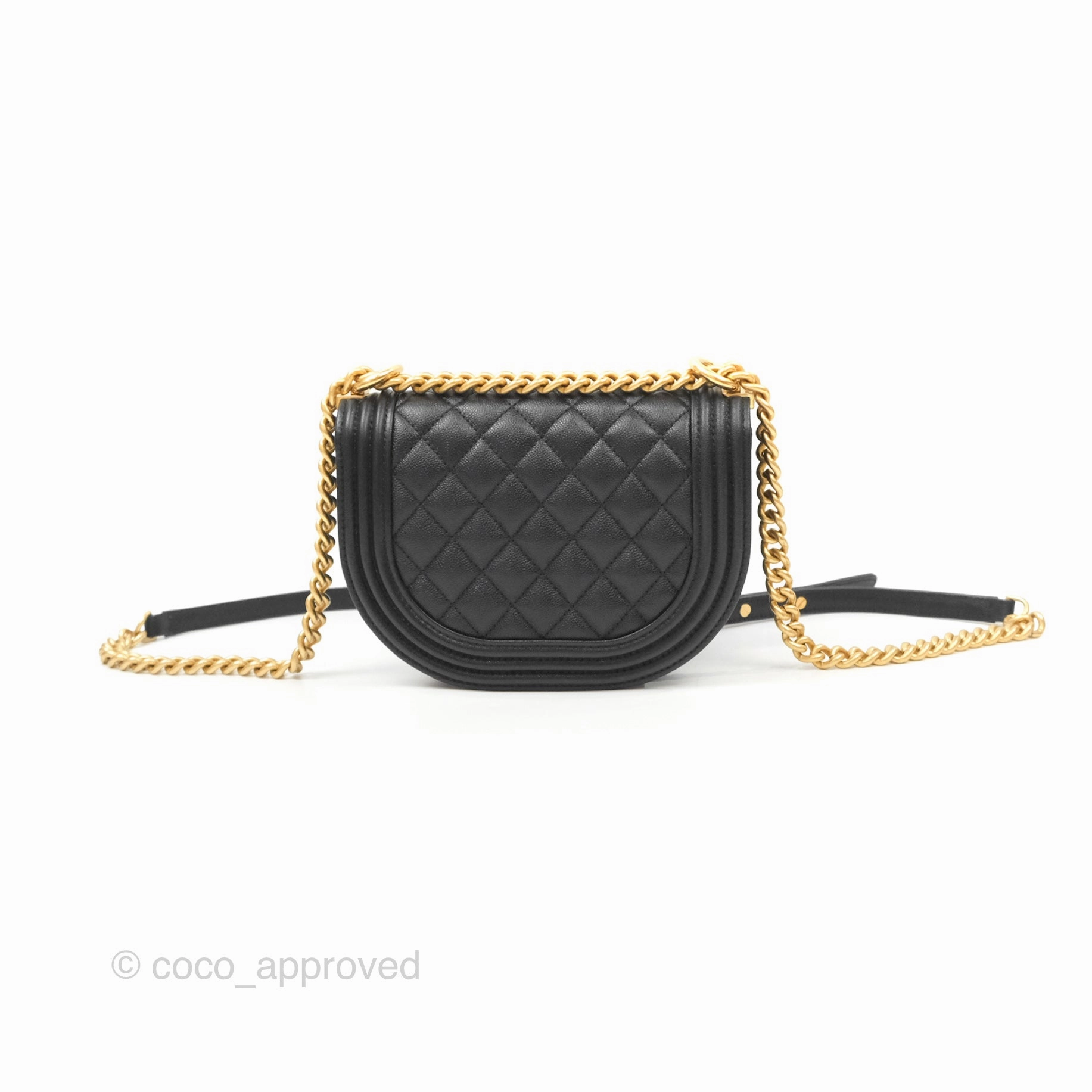 Chanel Boy Messenger Bag Black Caviar Aged Gold Hardware