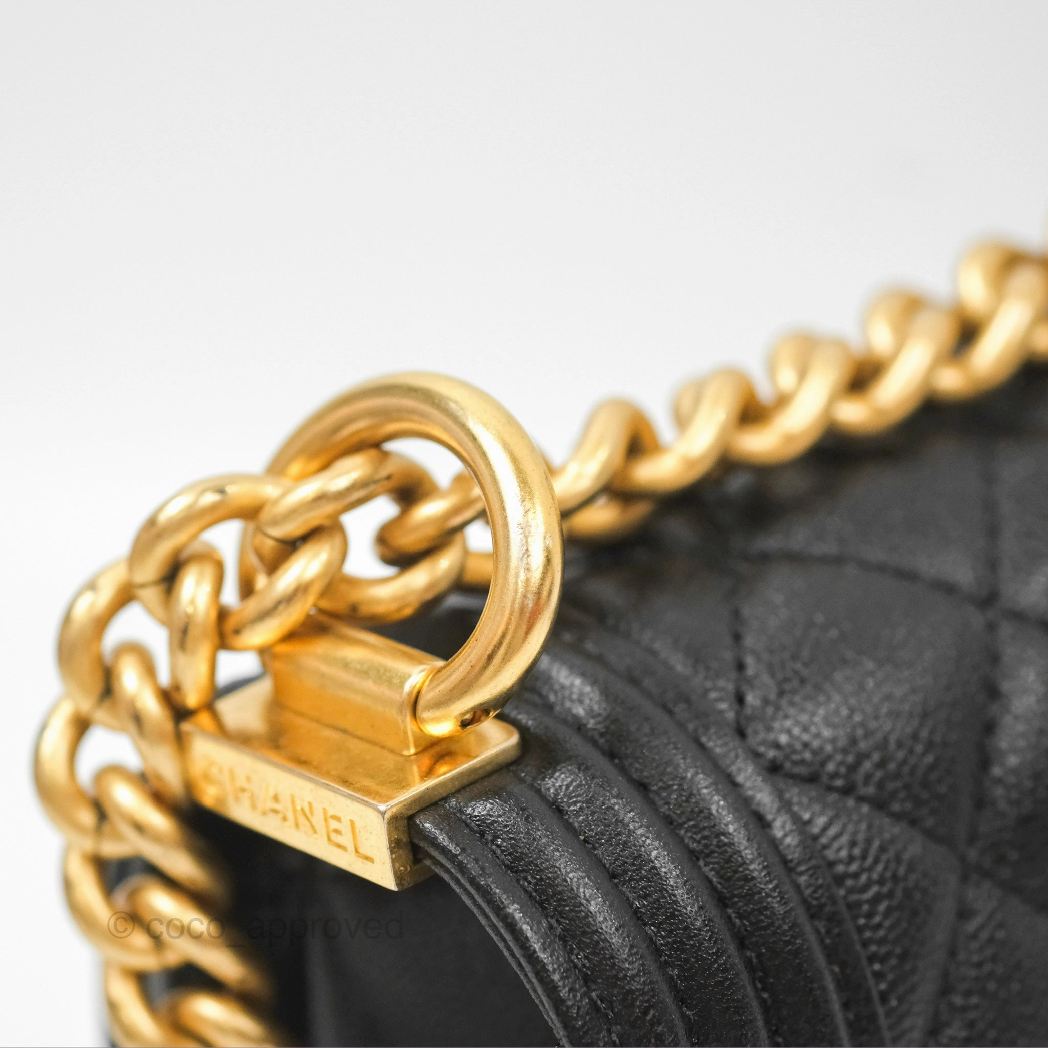 Chanel Boy Messenger Bag Black Caviar Aged Gold Hardware