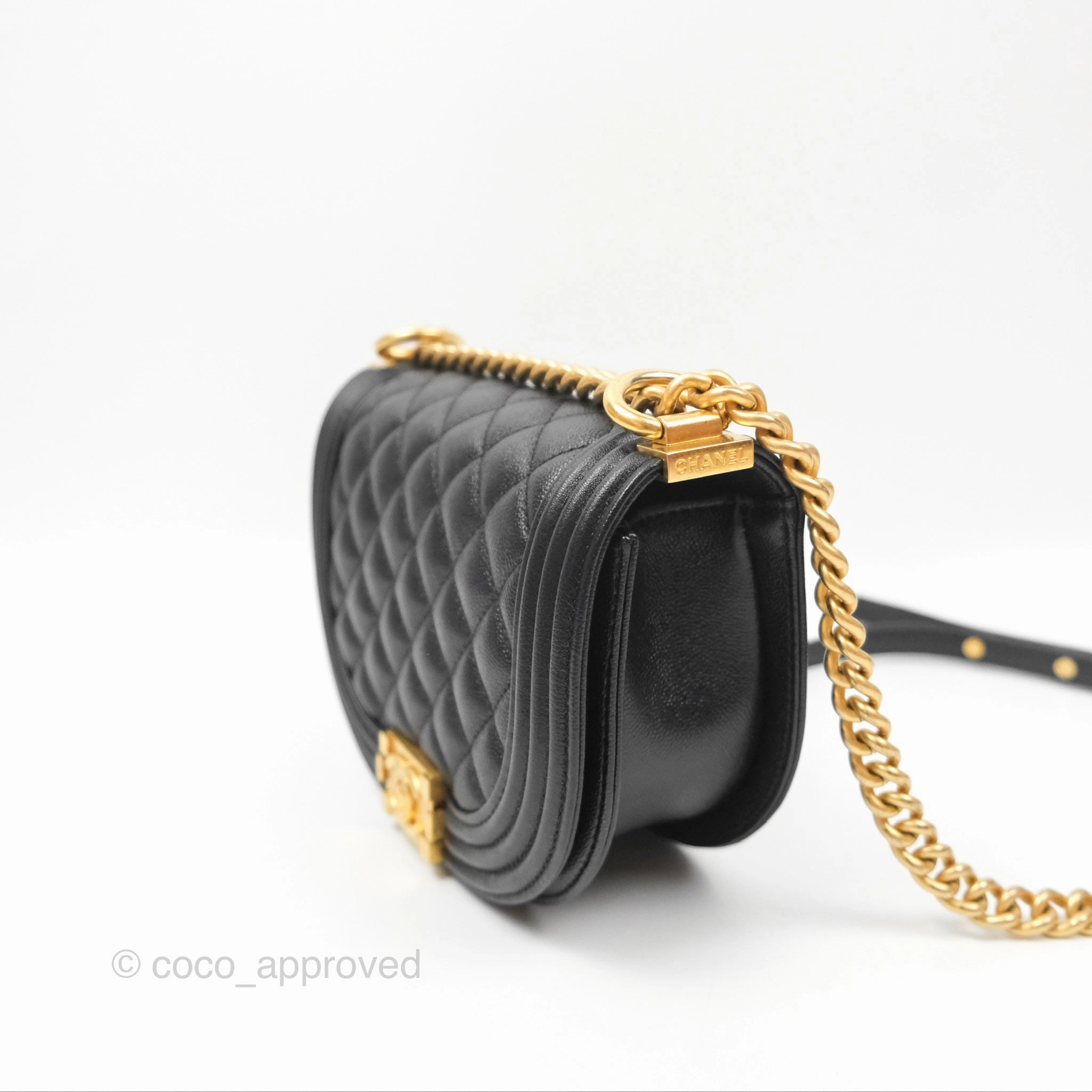 Chanel Boy Messenger Bag Black Caviar Aged Gold Hardware