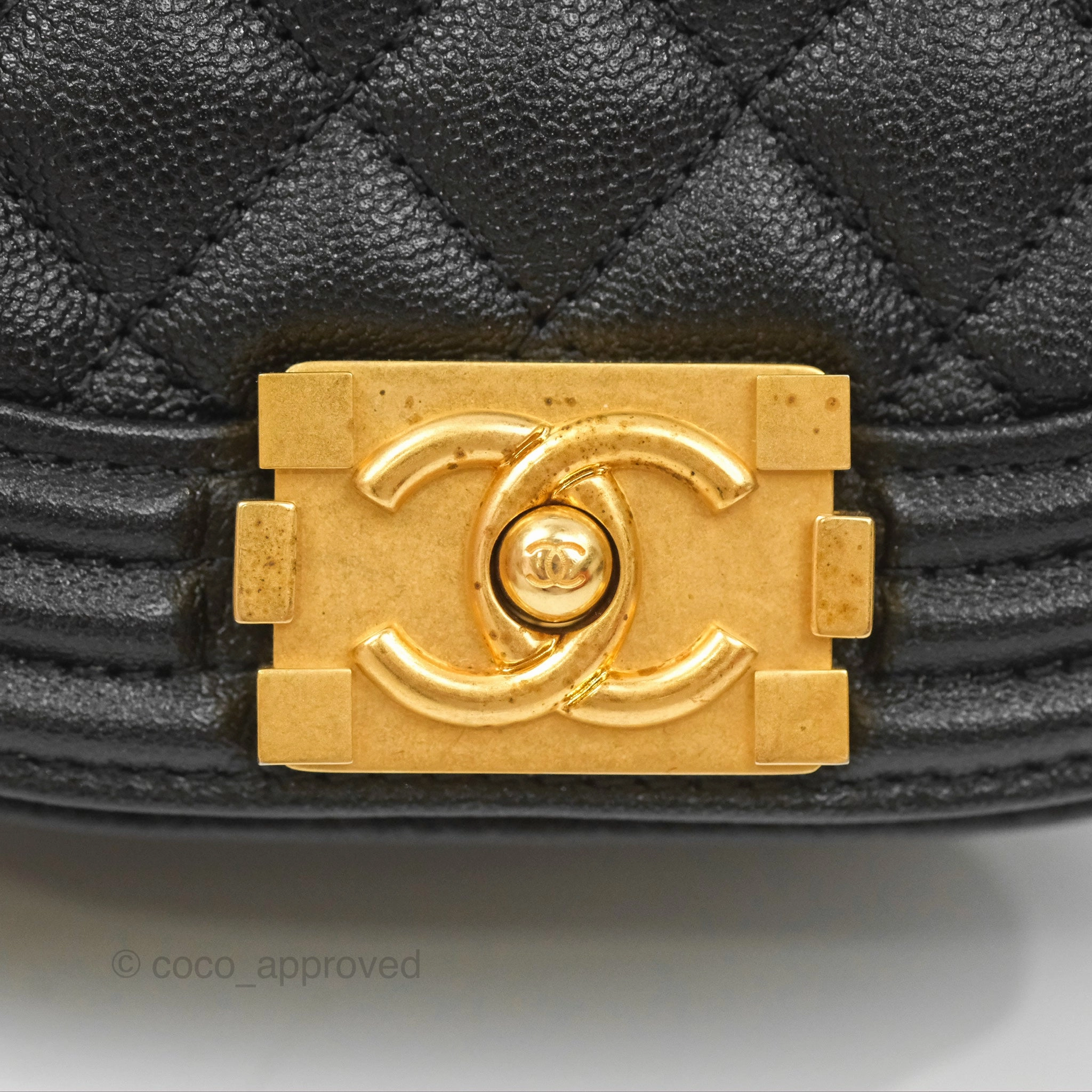 Chanel Boy Messenger Bag Black Caviar Aged Gold Hardware