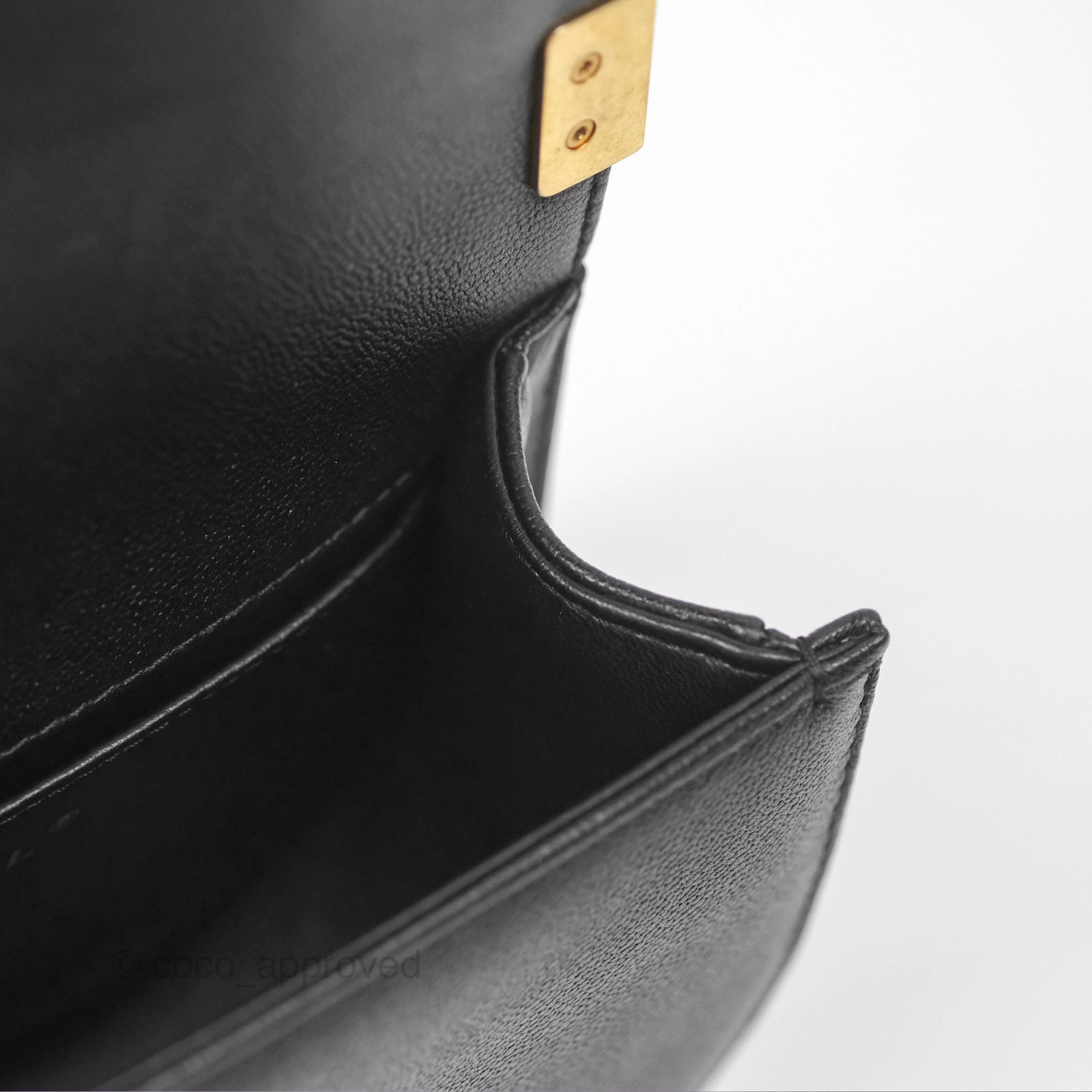 Chanel Boy Messenger Bag Black Caviar Aged Gold Hardware