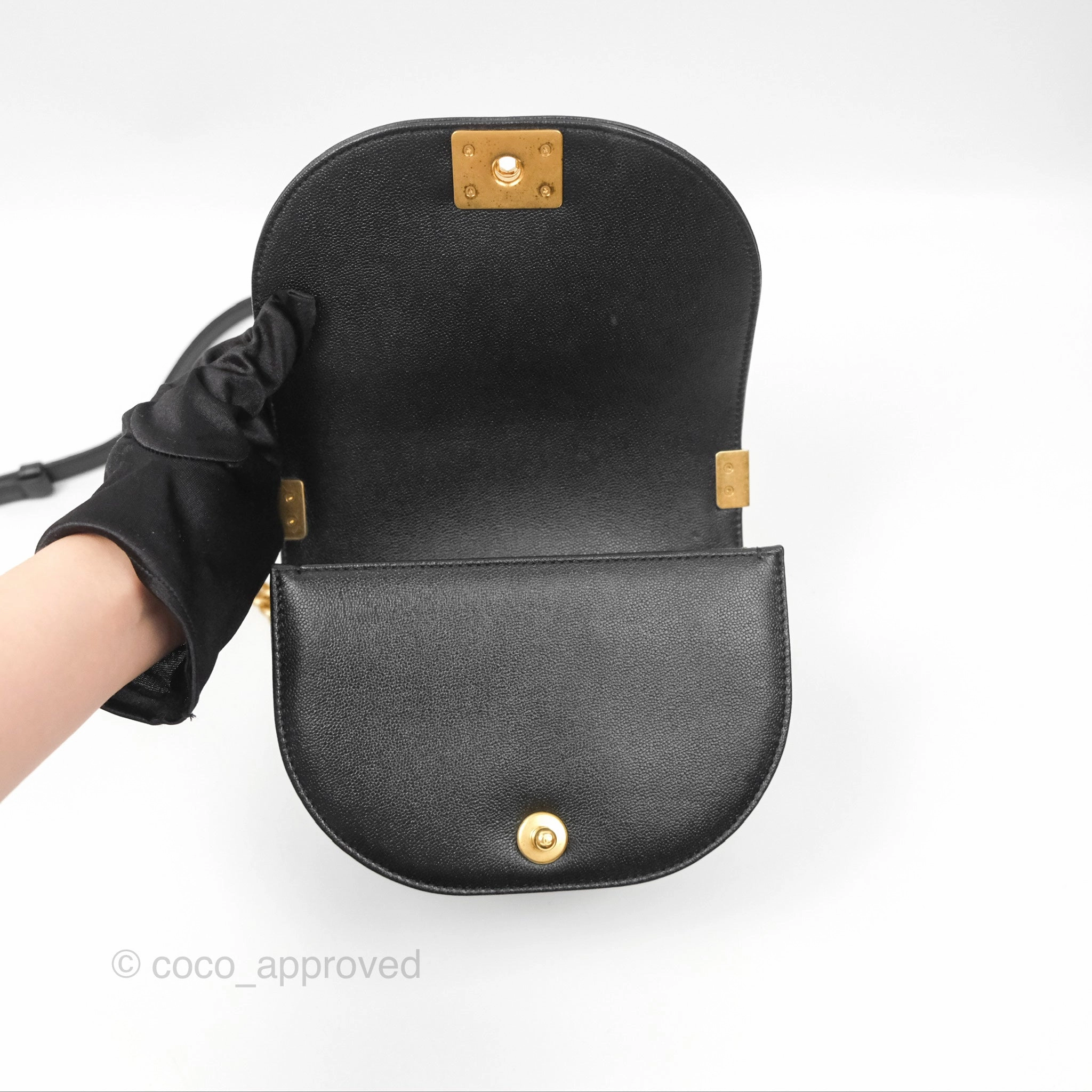 Chanel Boy Messenger Bag Black Caviar Aged Gold Hardware