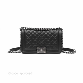 Chanel Boy Quilted Medium Black Calfskin Ruthenium Hardware