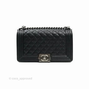 Chanel Boy Quilted Medium Black Caviar Ruthenium Hardware