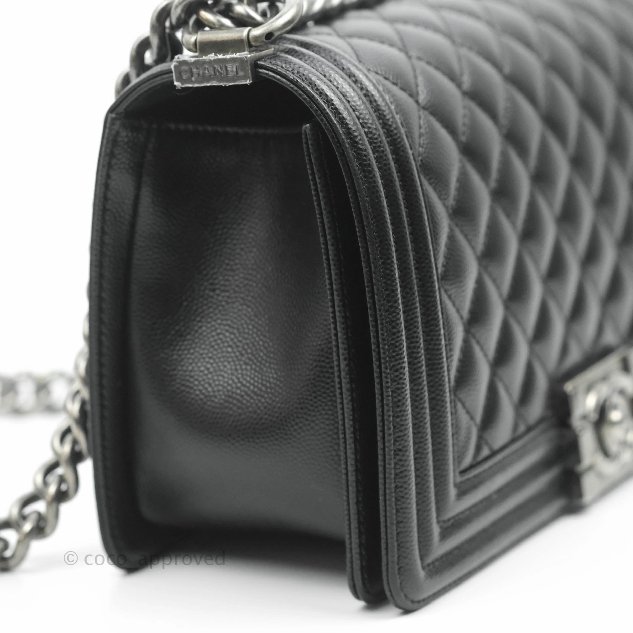 Chanel Boy Quilted Medium Black Caviar Ruthenium Hardware
