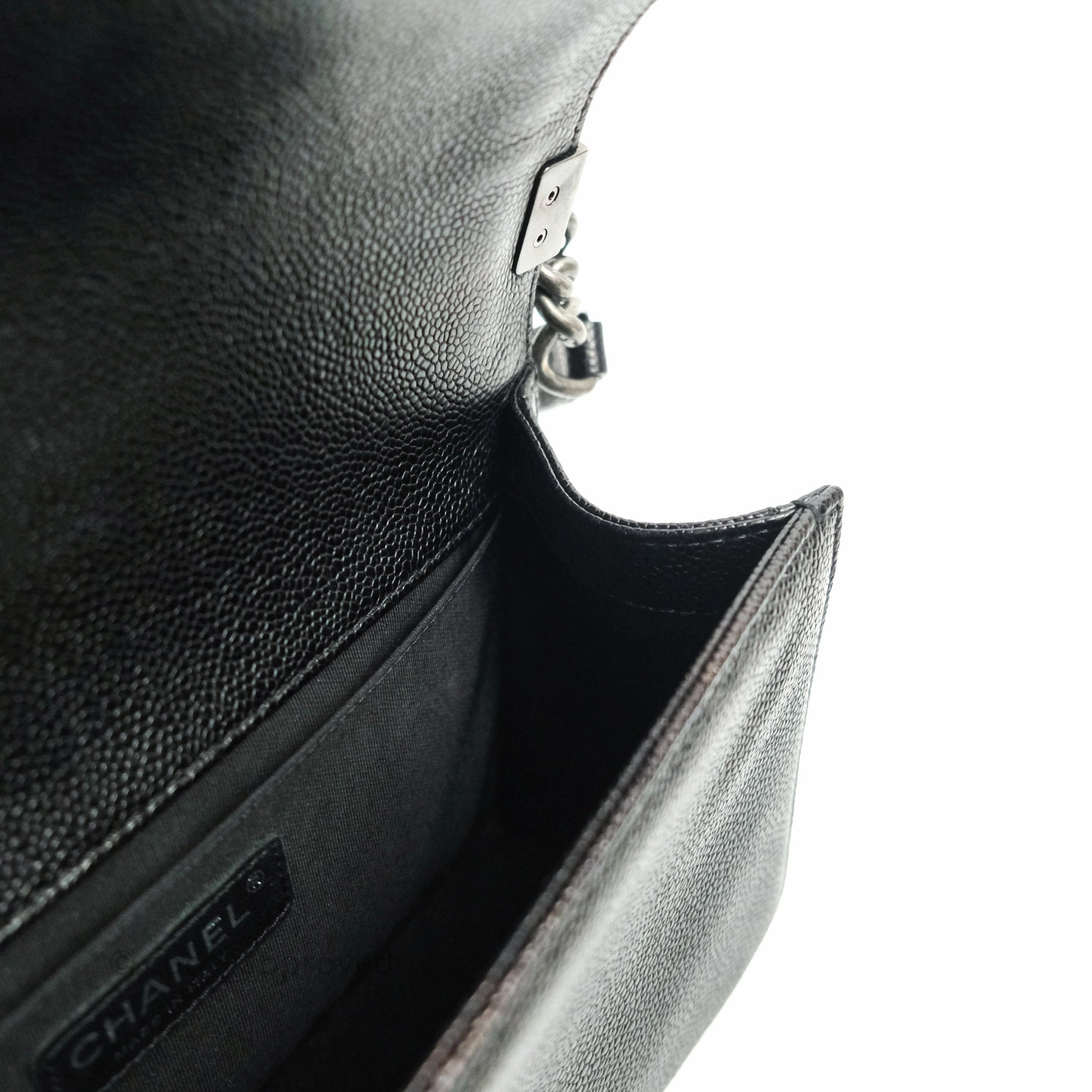 Chanel Boy Quilted Medium Black Caviar Ruthenium Hardware