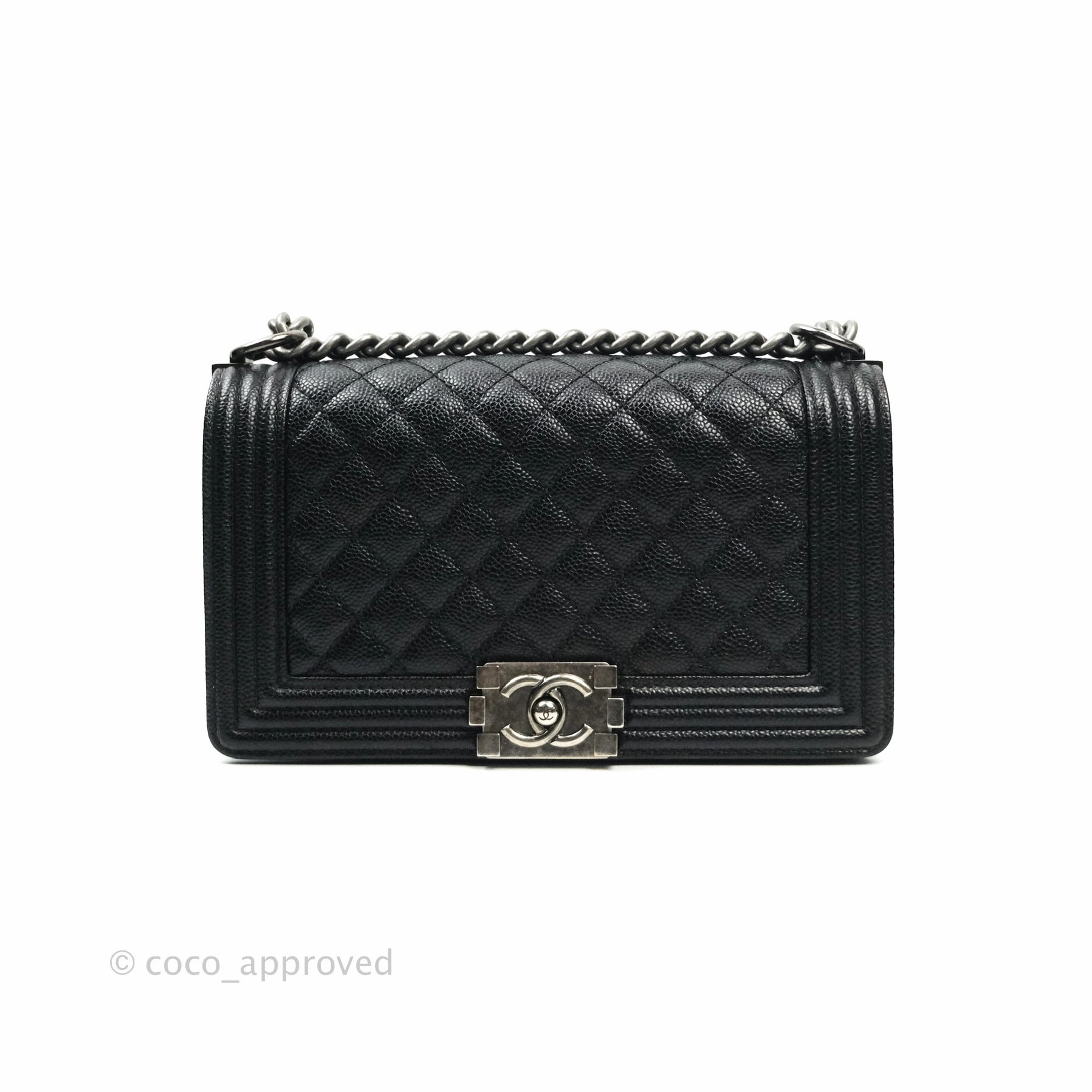 Chanel Boy Quilted Medium Black Caviar Ruthenium Hardware