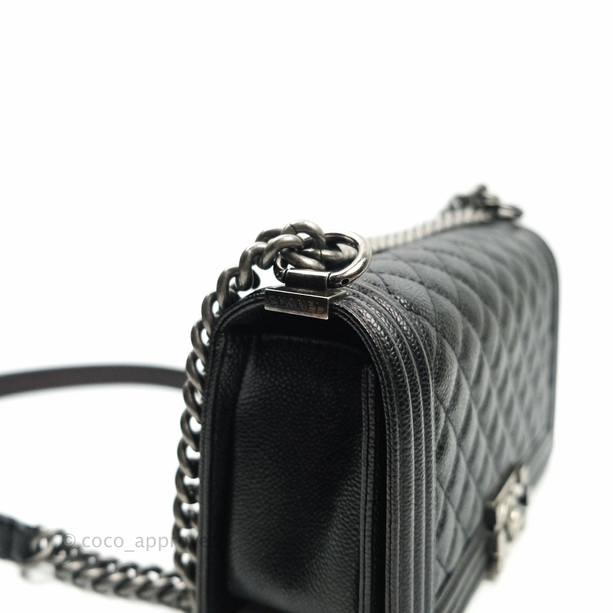 Chanel Boy Quilted Medium Black Caviar Ruthenium Hardware