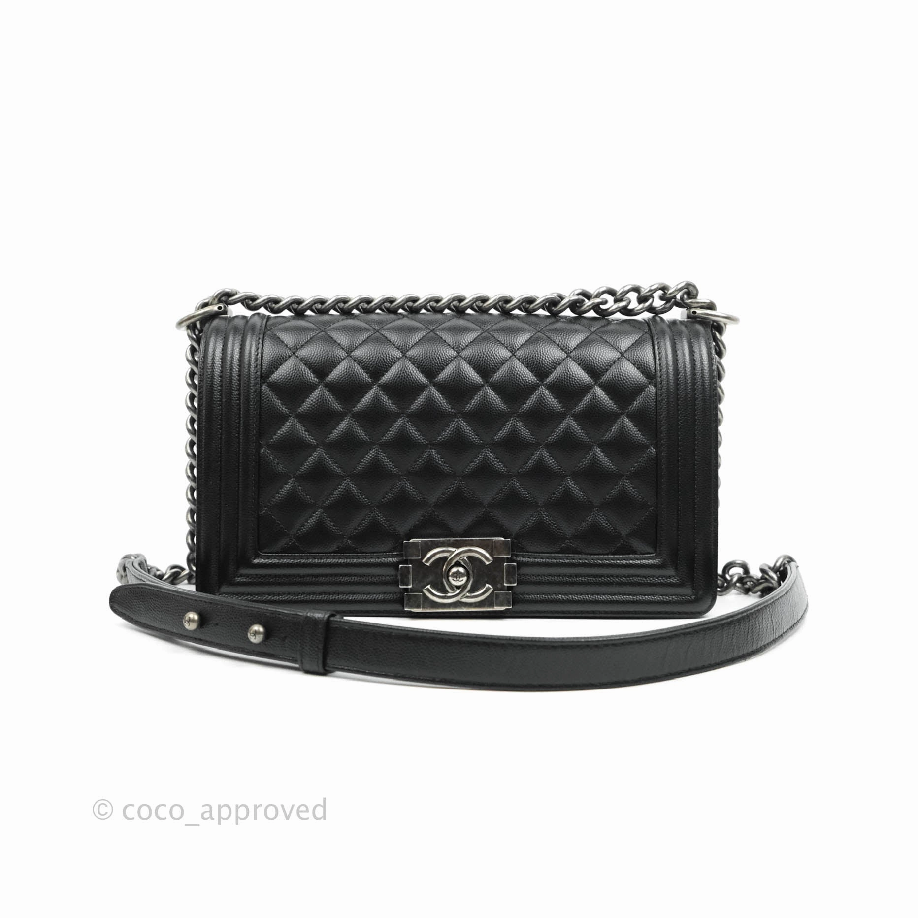 Chanel Boy Quilted Medium Black Caviar Ruthenium Hardware