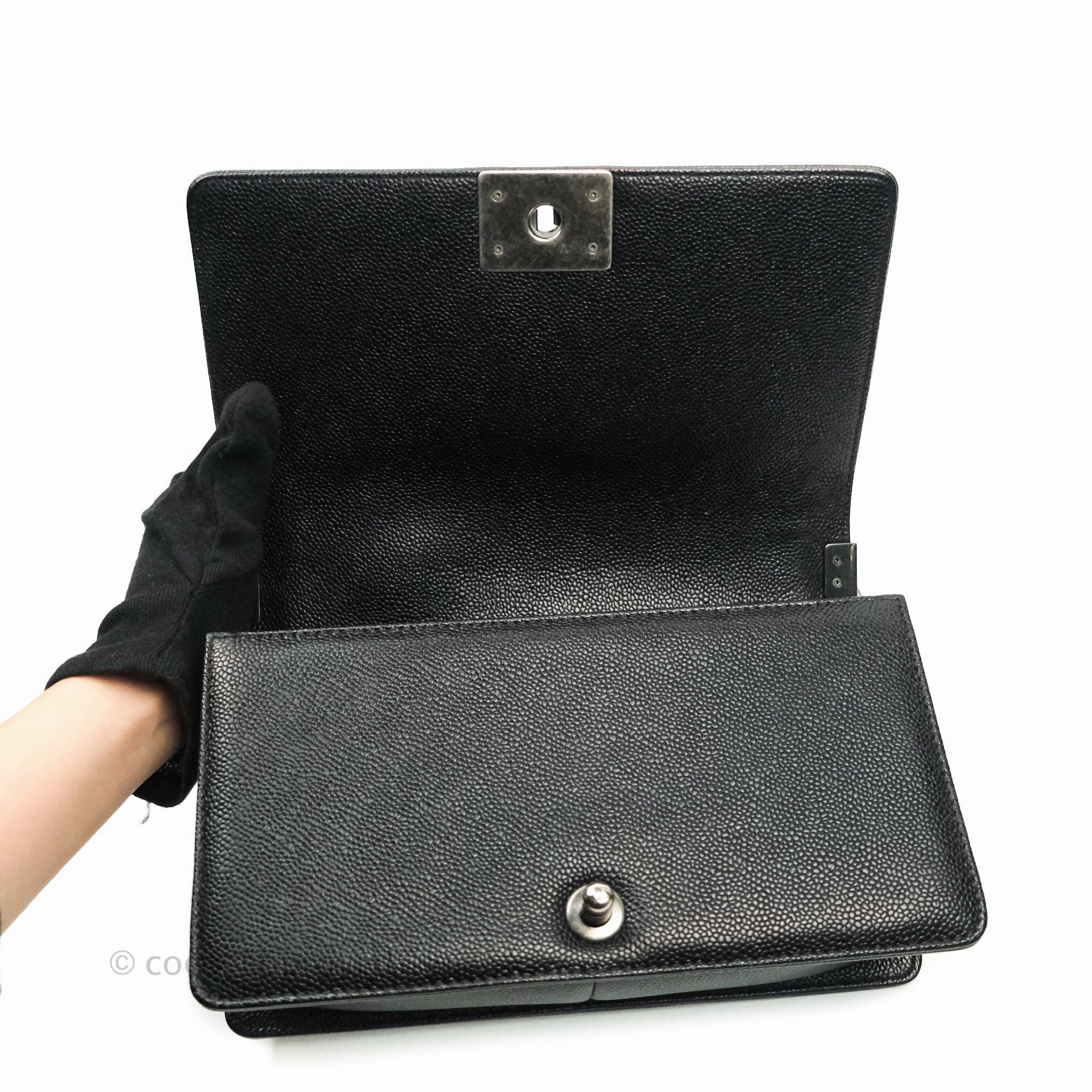 Chanel Boy Quilted Medium Black Caviar Ruthenium Hardware