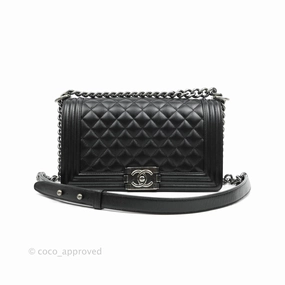 Chanel Boy Quilted Medium Black Caviar Ruthenium Hardware