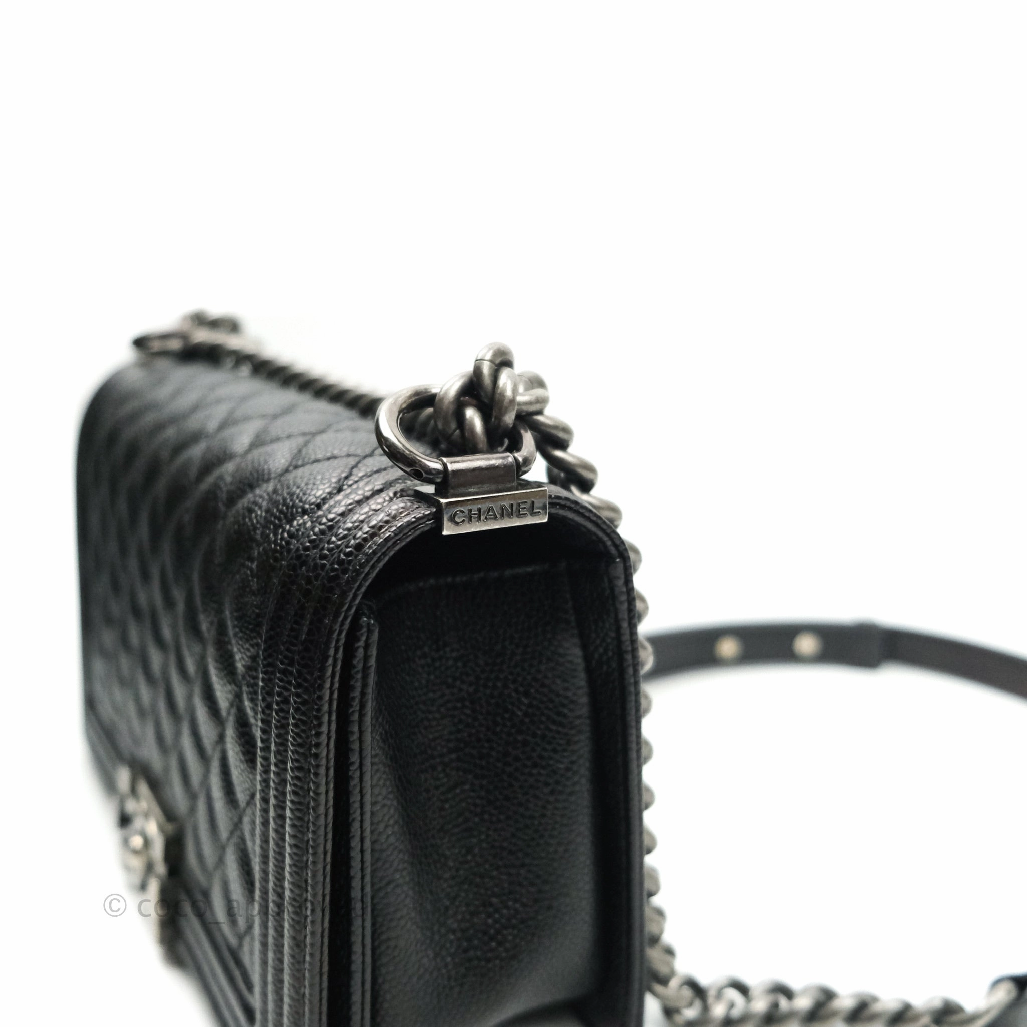 Chanel Boy Quilted Medium Black Caviar Ruthenium Hardware