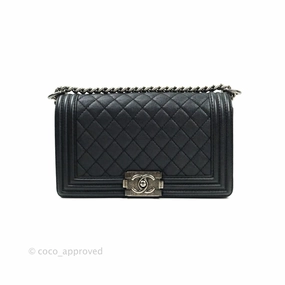 Chanel Boy Quilted Medium Black Grained Calfskin Ruthenium Hardware
