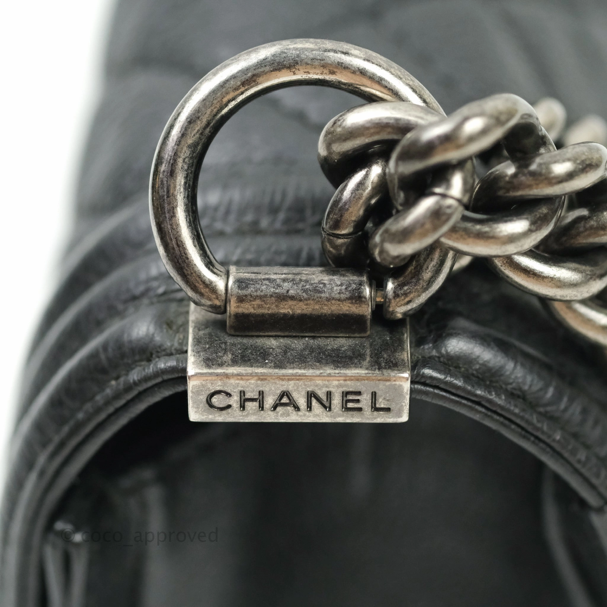 Chanel Boy Quilted Medium Black Grained Calfskin Ruthenium Hardware