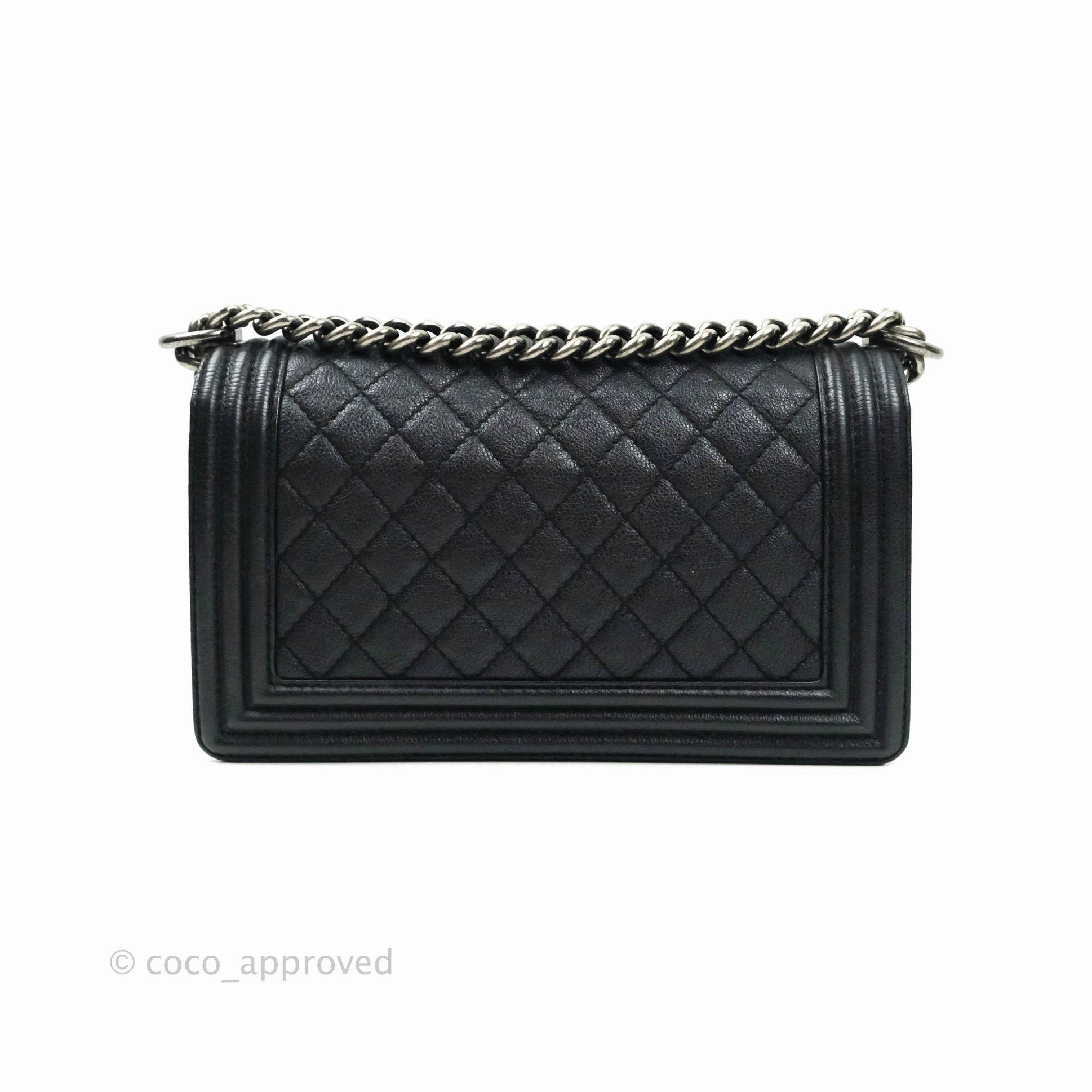 Chanel Boy Quilted Medium Black Grained Calfskin Ruthenium Hardware