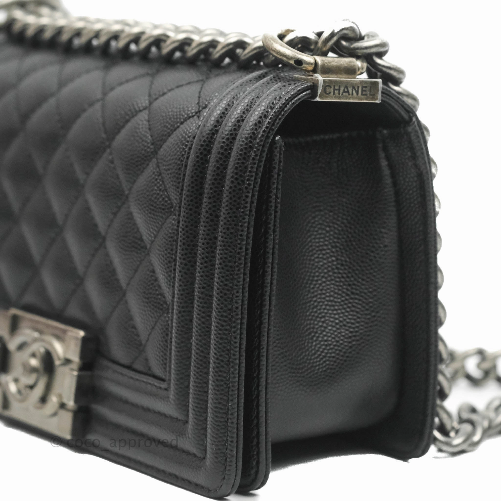 Chanel Boy Quilted Small Black Caviar Ruthenium Hardware