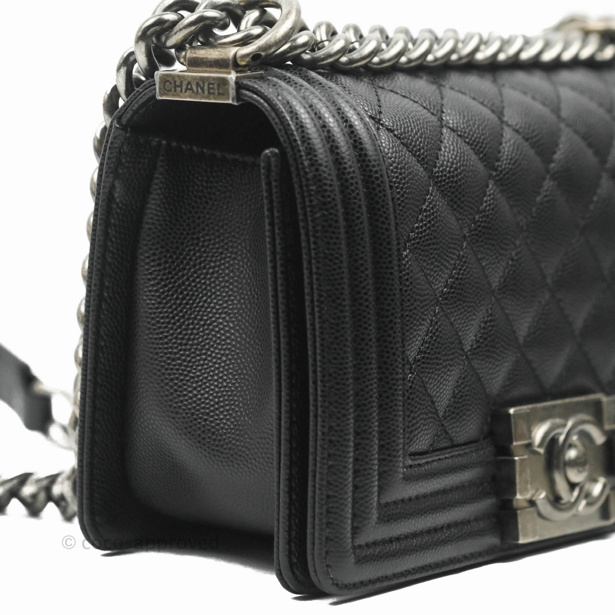 Chanel Boy Quilted Small Black Caviar Ruthenium Hardware