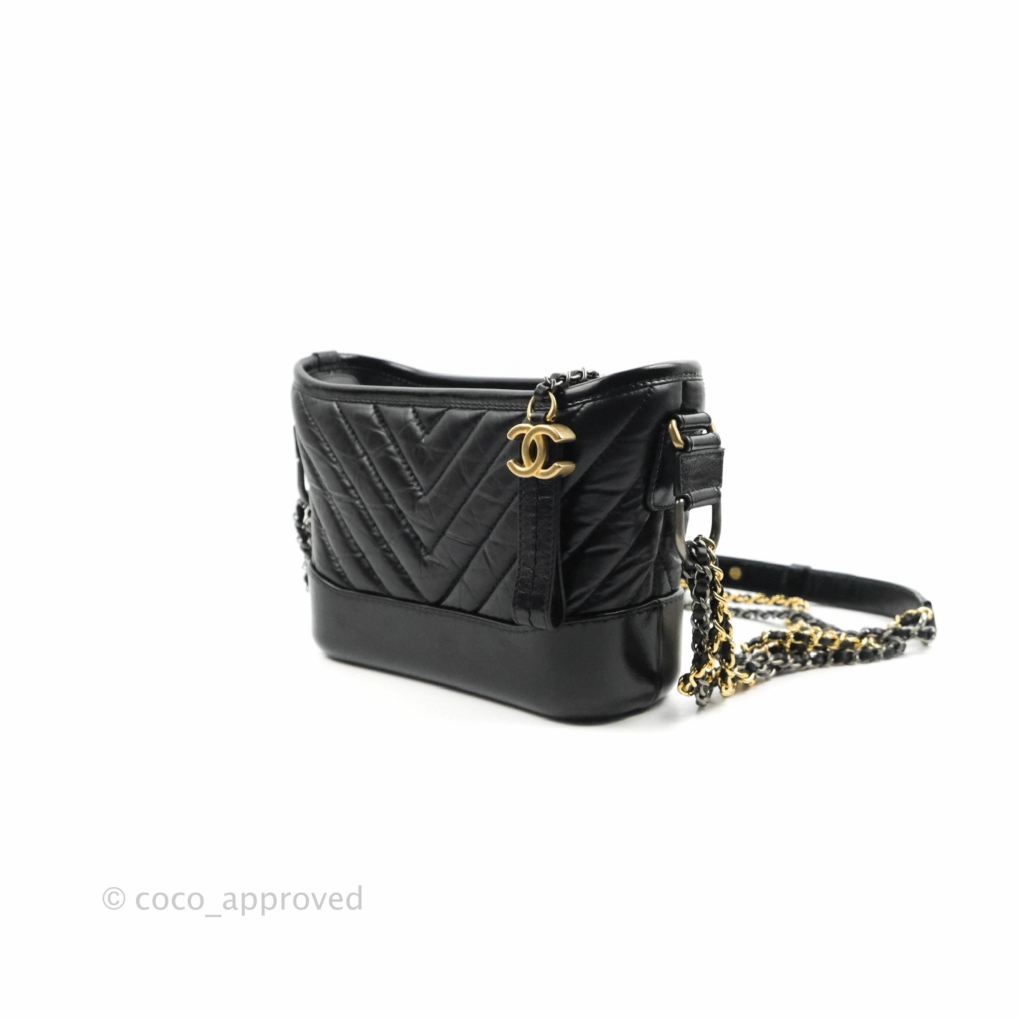 Chanel Calfskin Chevron Small Gabrielle Hobo Black Mixed Hardware