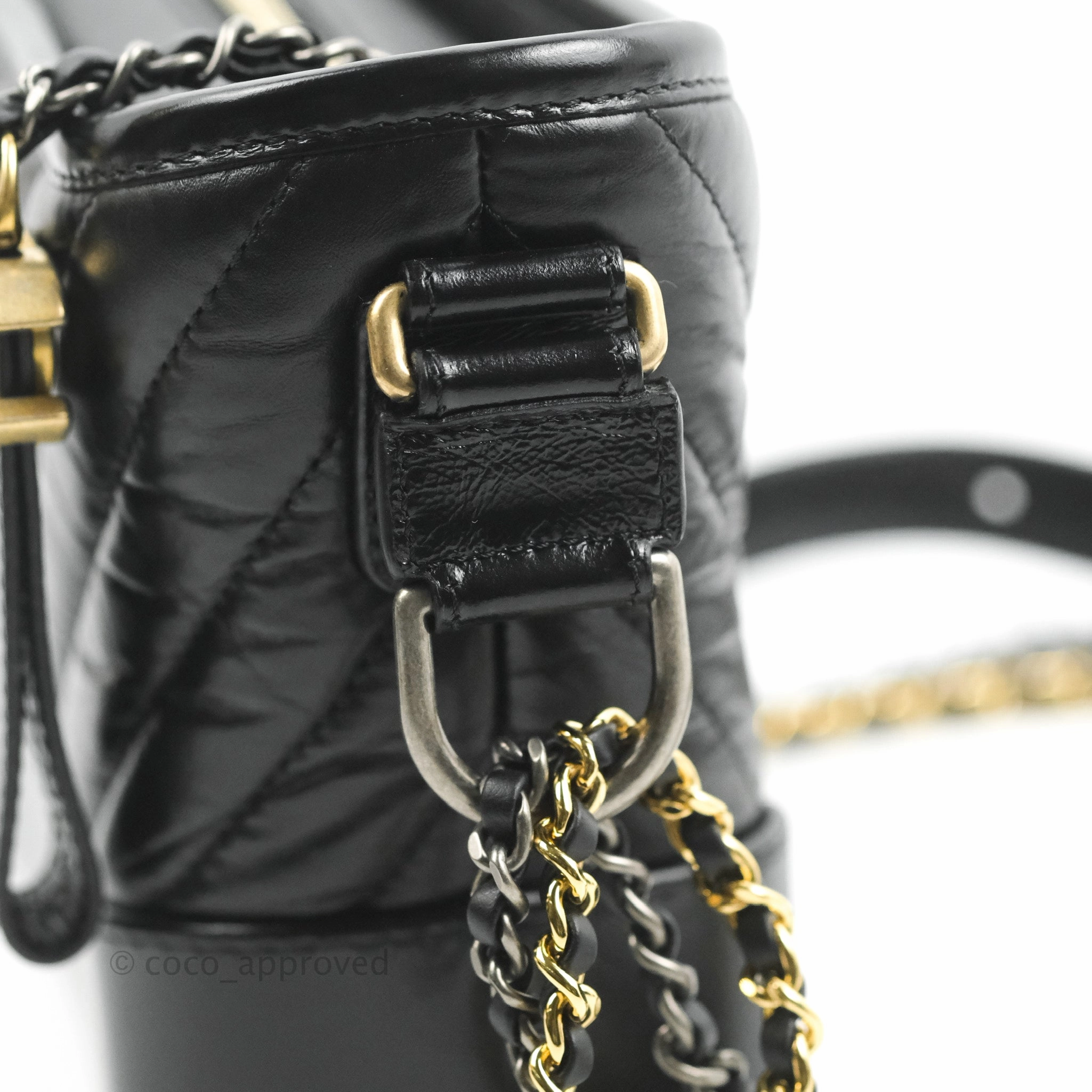 Chanel Calfskin Chevron Small Gabrielle Hobo Black Mixed Hardware