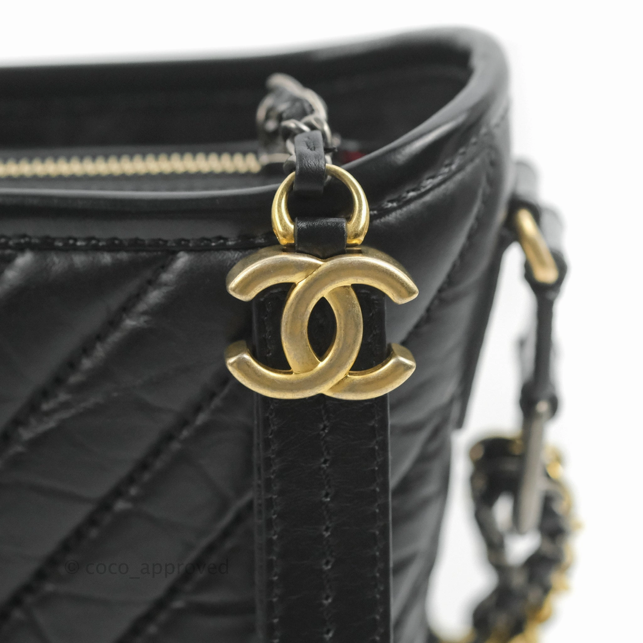 Chanel Calfskin Chevron Small Gabrielle Hobo Black Mixed Hardware