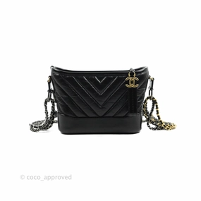 Chanel Calfskin Chevron Small Gabrielle Hobo Black Mixed Hardware
