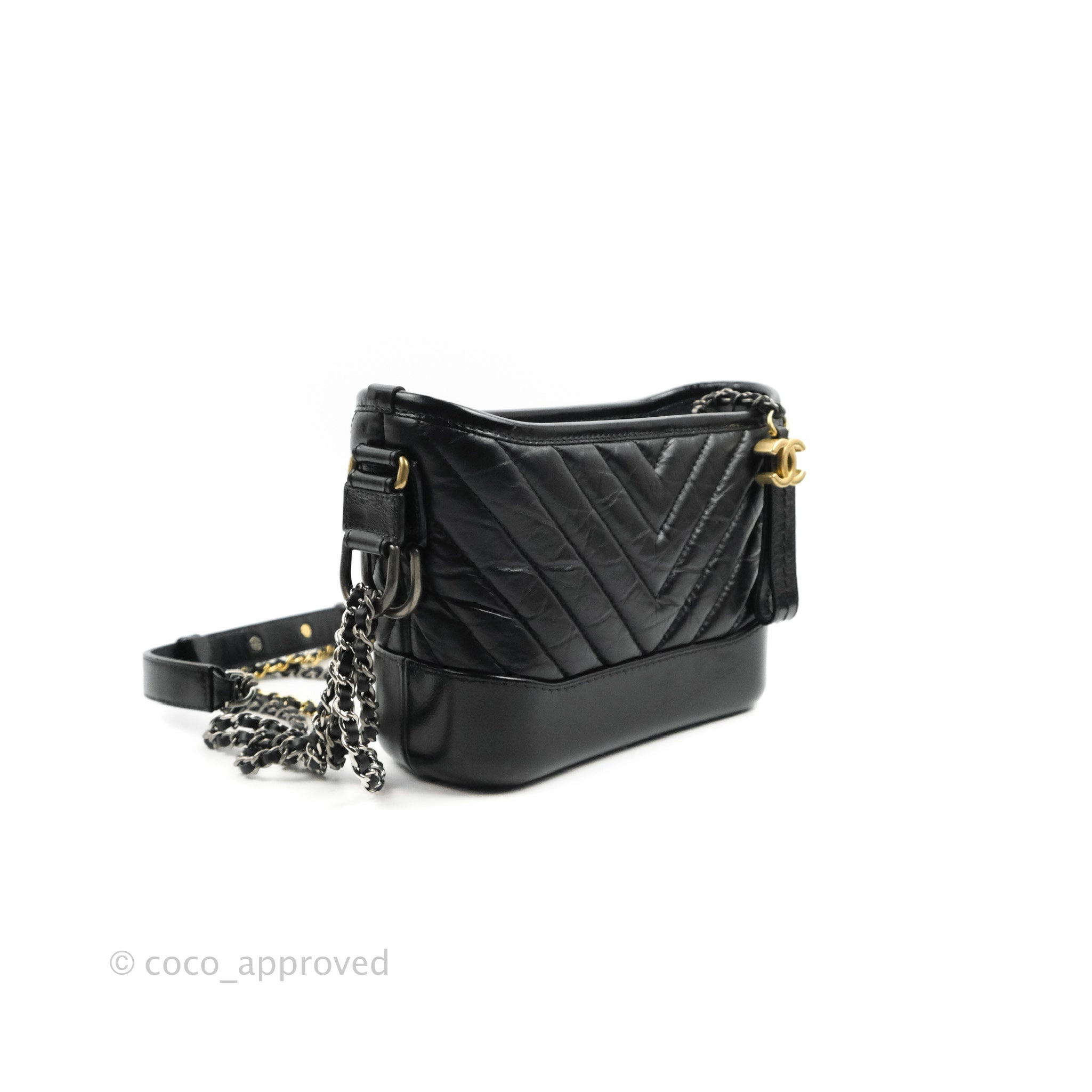 Chanel Calfskin Chevron Small Gabrielle Hobo Black Mixed Hardware