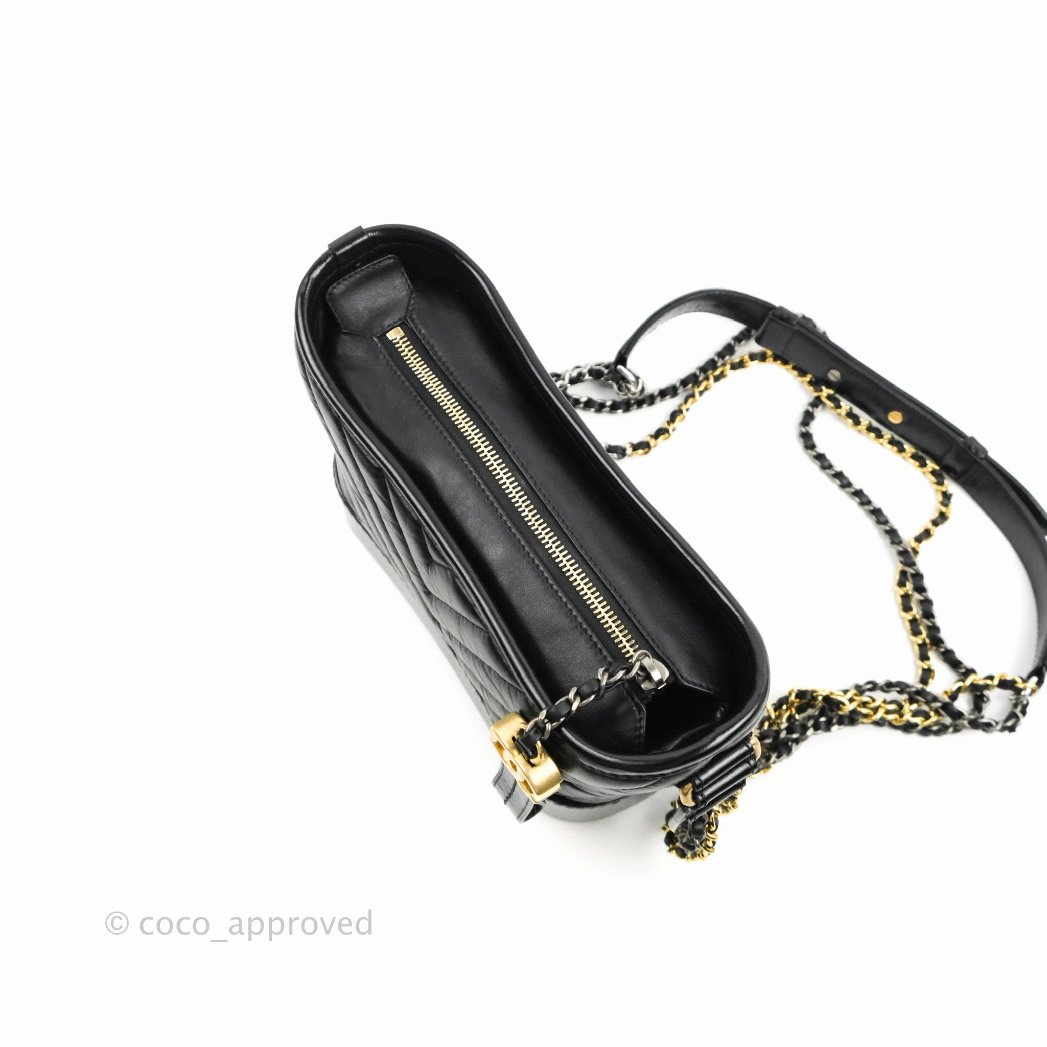 Chanel Calfskin Chevron Small Gabrielle Hobo Black Mixed Hardware