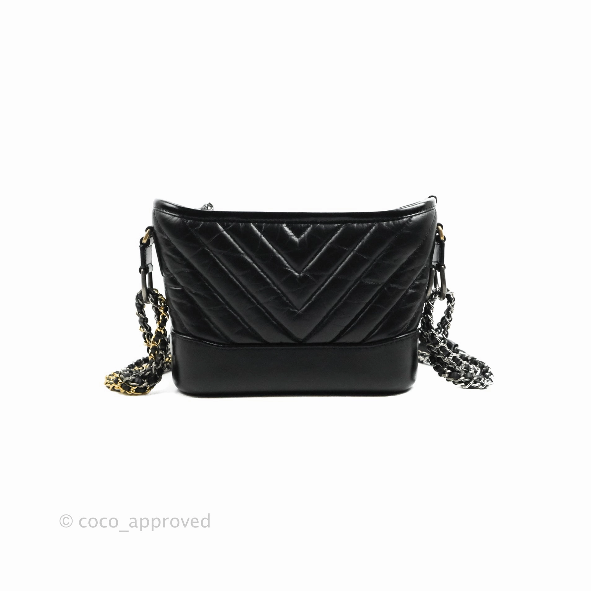 Chanel Calfskin Chevron Small Gabrielle Hobo Black Mixed Hardware