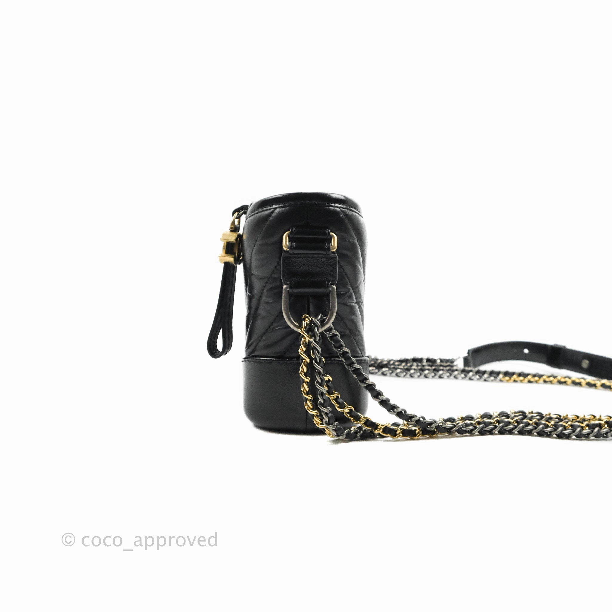 Chanel Calfskin Chevron Small Gabrielle Hobo Black Mixed Hardware