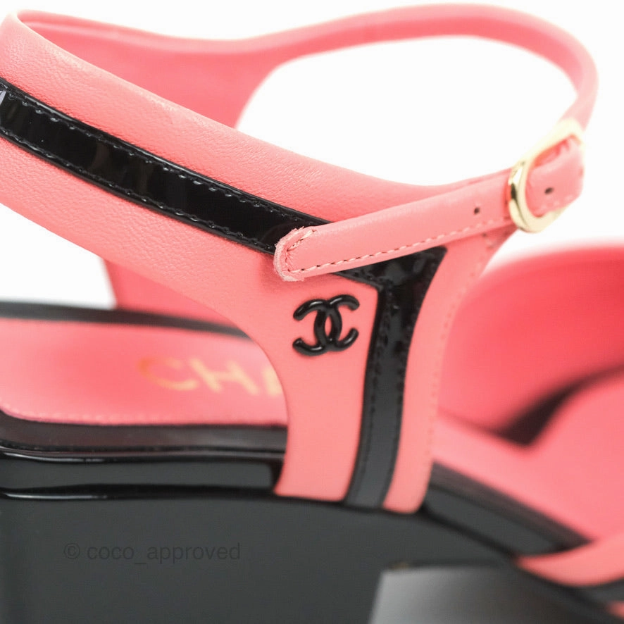 Chanel CC Slingback Heels Black Pink Size 37