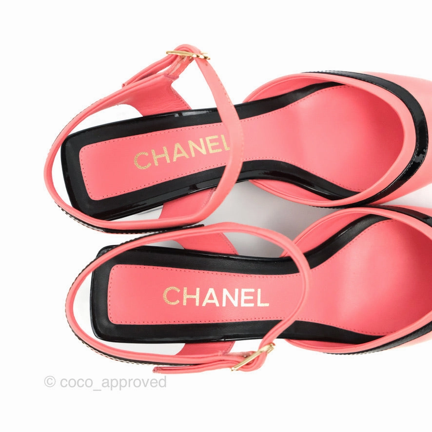 Chanel CC Slingback Heels Black Pink Size 37