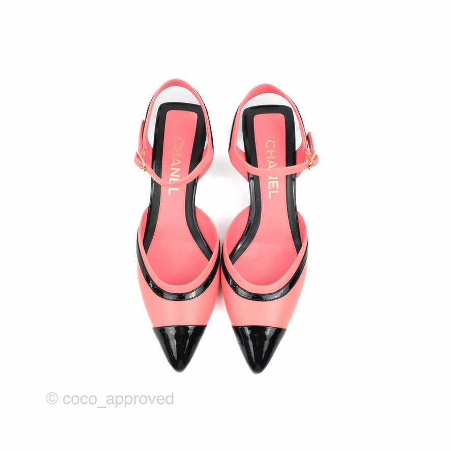 Chanel CC Slingback Heels Black Pink Size 37
